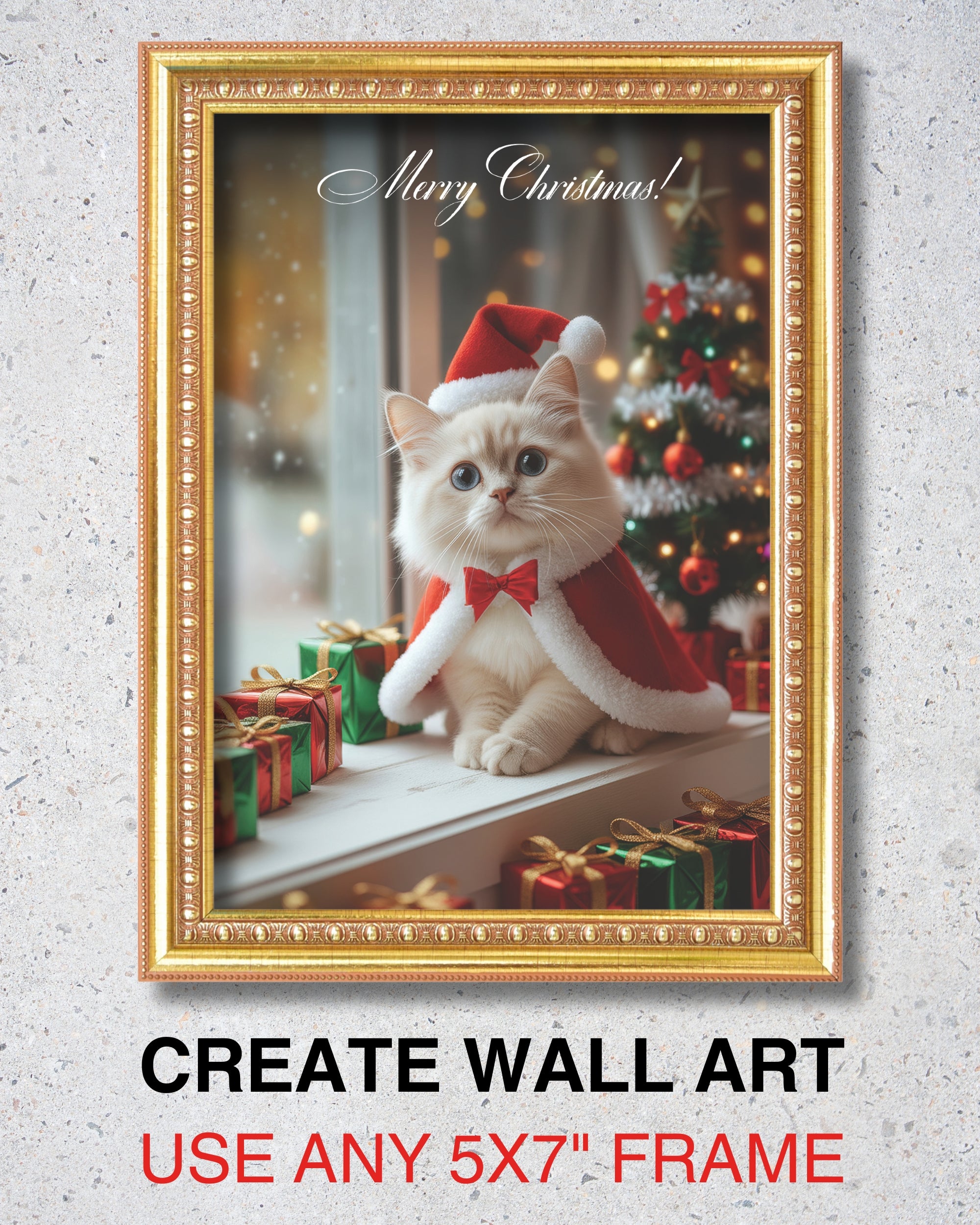 Ragdoll Kitten Christmas Greeting Card – Merry Christmas Cat Card for Pet Lovers, Blank Inside, 5x7” Premium Holiday Card with Red Envelope – Cute Cat Art, Made in USA by Pet-Friendly Small Business
