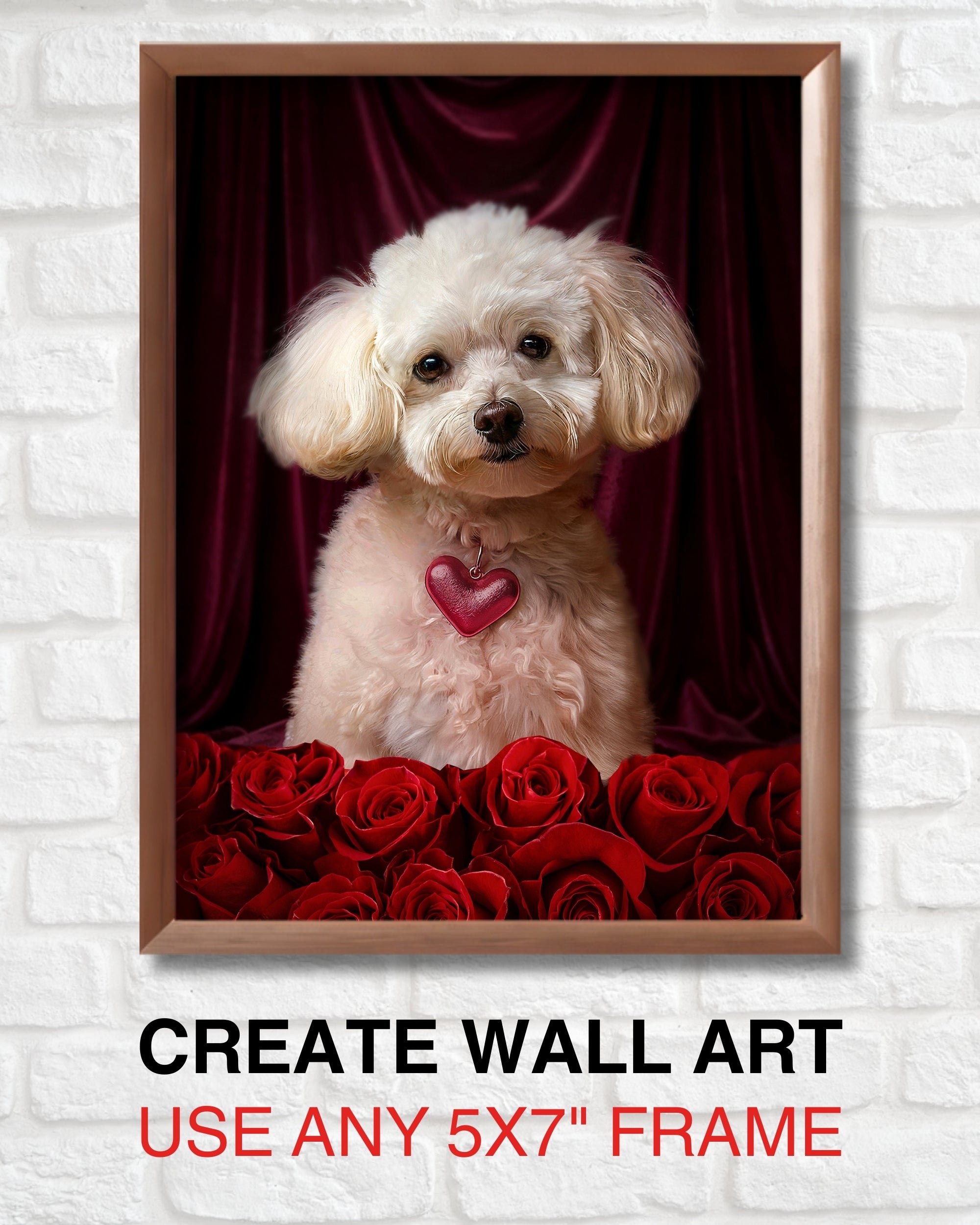 White Poodle with Roses Greeting Card for Anniversary, Birthday, Sweet Sixteen, Mother's Day & Valentines Day – Elegant Dog Lover Card, Blank Inside, Premium 5x7 Card with Red Envelope, Made in USA, Celebrate Collection