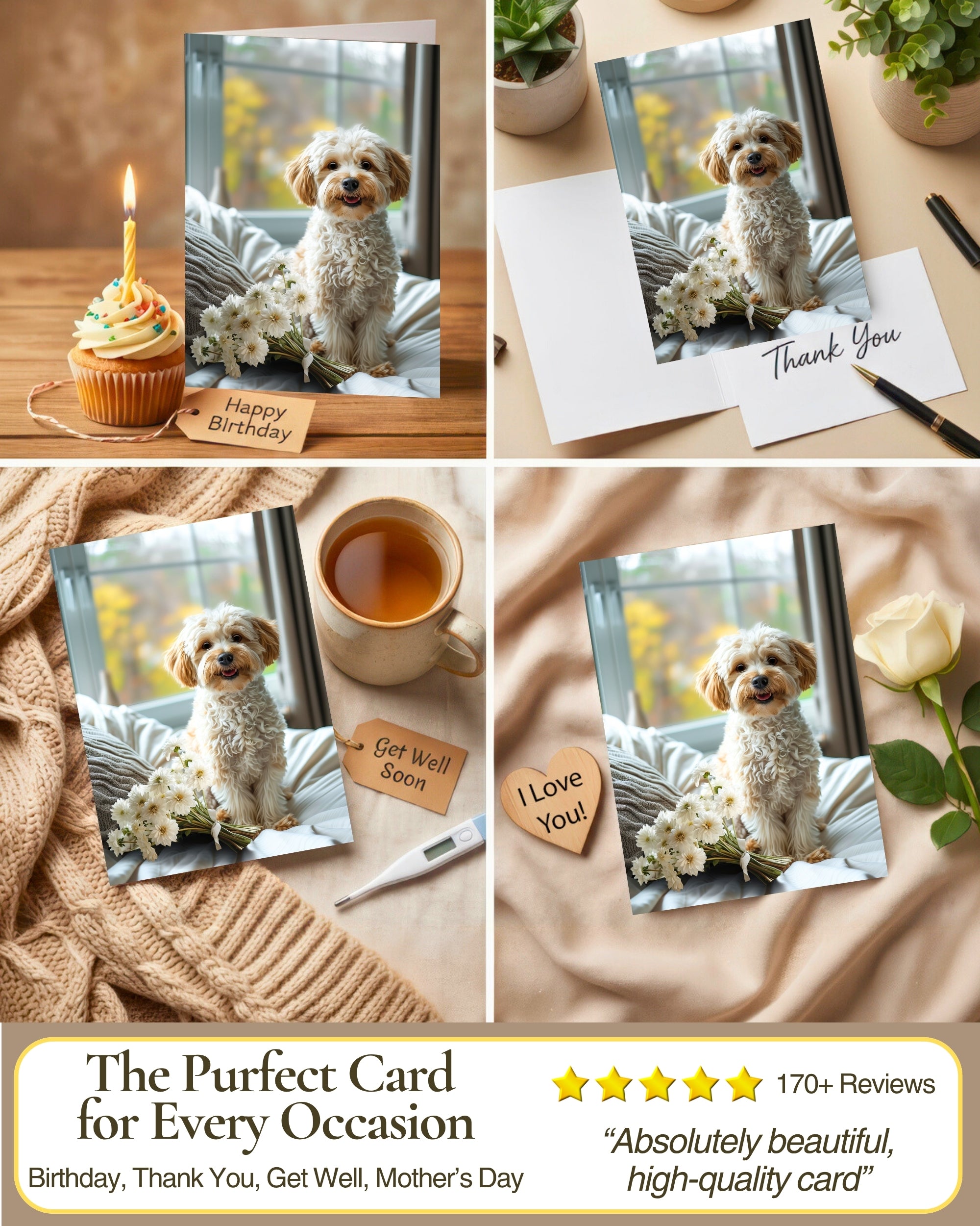 Cavapoo with Flowers All Occasions Greeting Card - Dog with Flowers from Unique Dogs Party Delights Collection - Large 5x7 Inch - Blank Inside with White Envelope