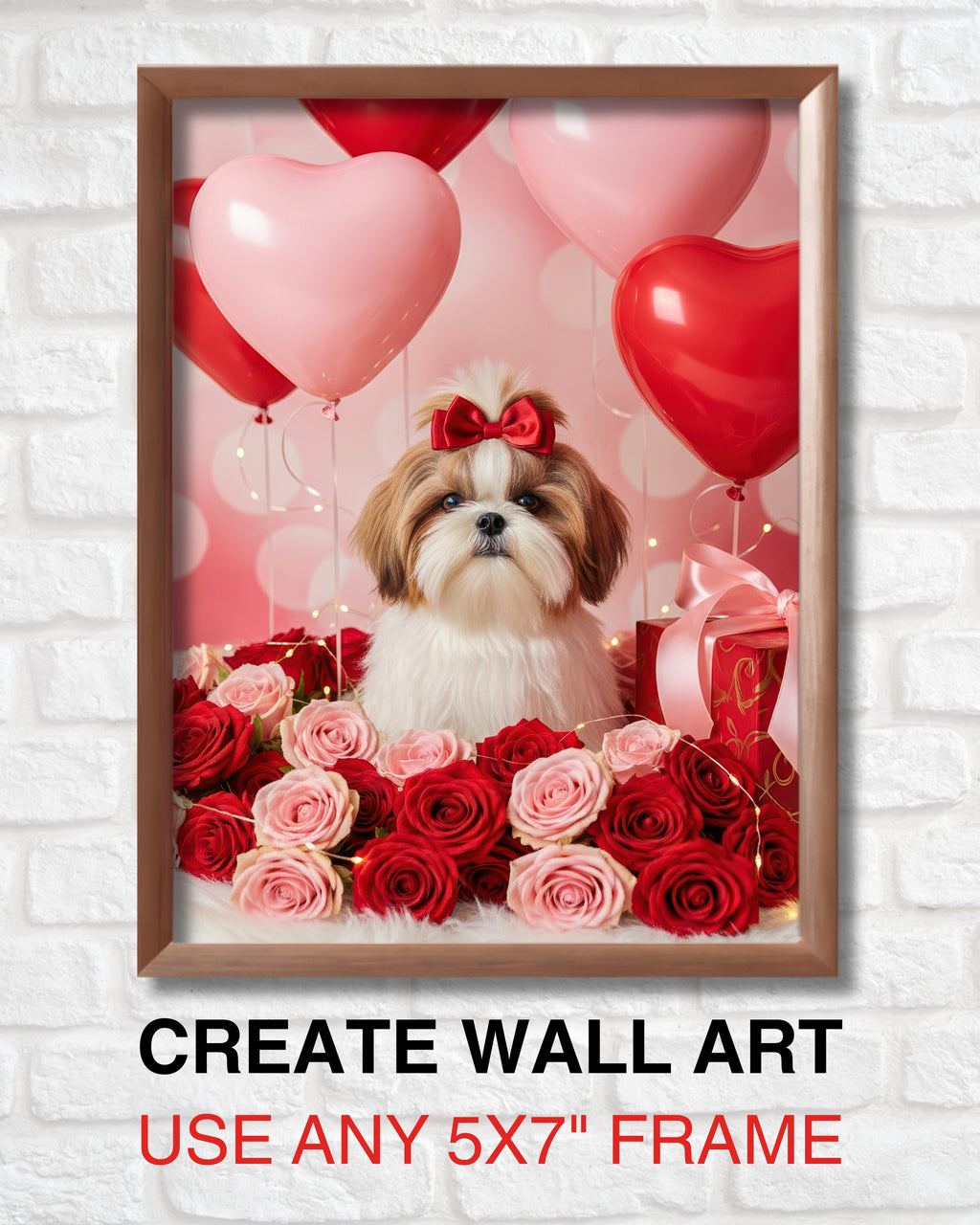 Shih Tzu Greeting Card with Roses – Romantic Dog Love Card for Anniversary Valentine's Day Birthday Sweet Sixteen – Premium 5x7 Blank Card for Pet Lovers, Celebrate Collection, Made in USA