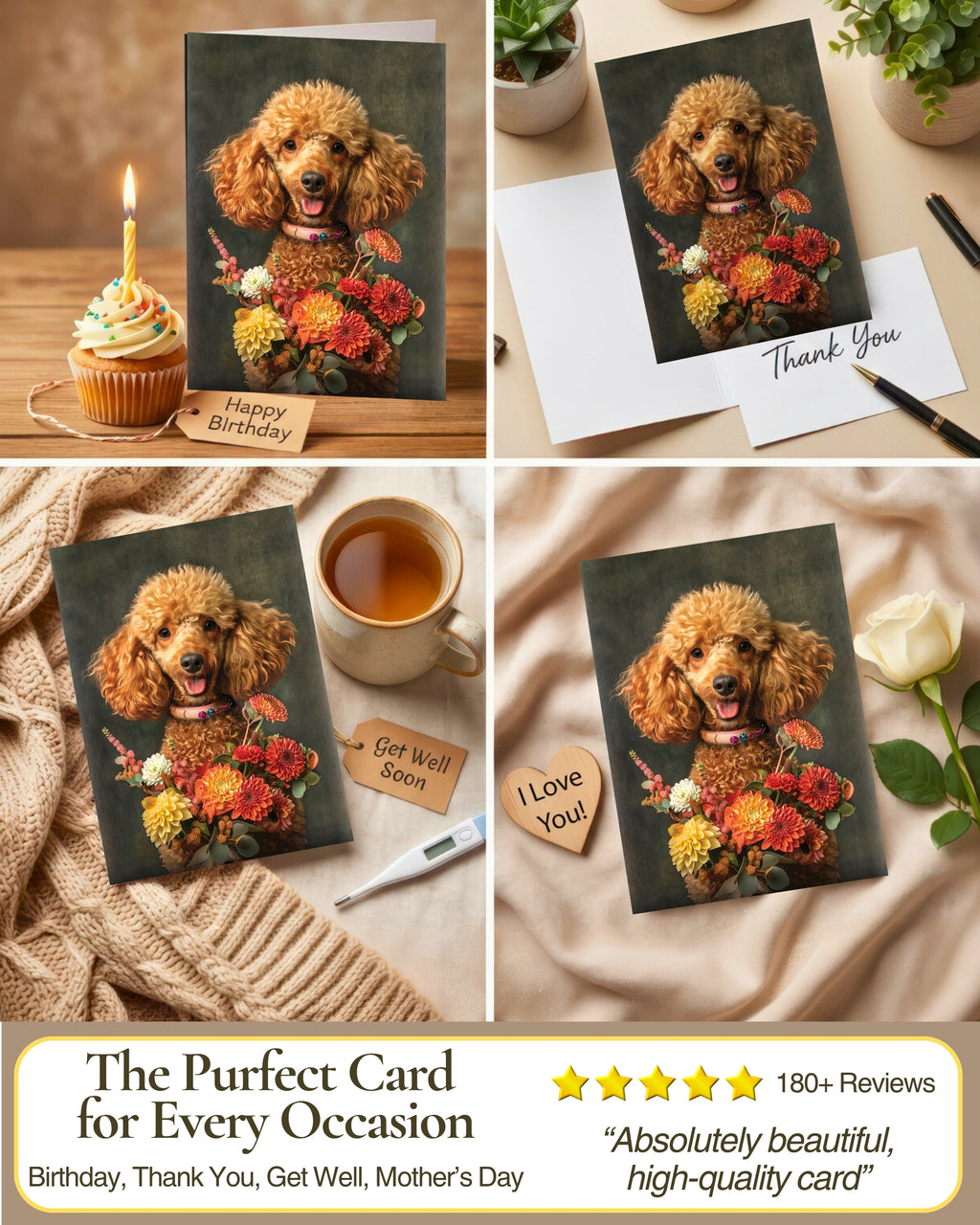 Poodle with Flowers All Occasions Greeting Card from Unique Dogs Party Delights Collection Large 5x7 Inch Blank Inside with White Envelope