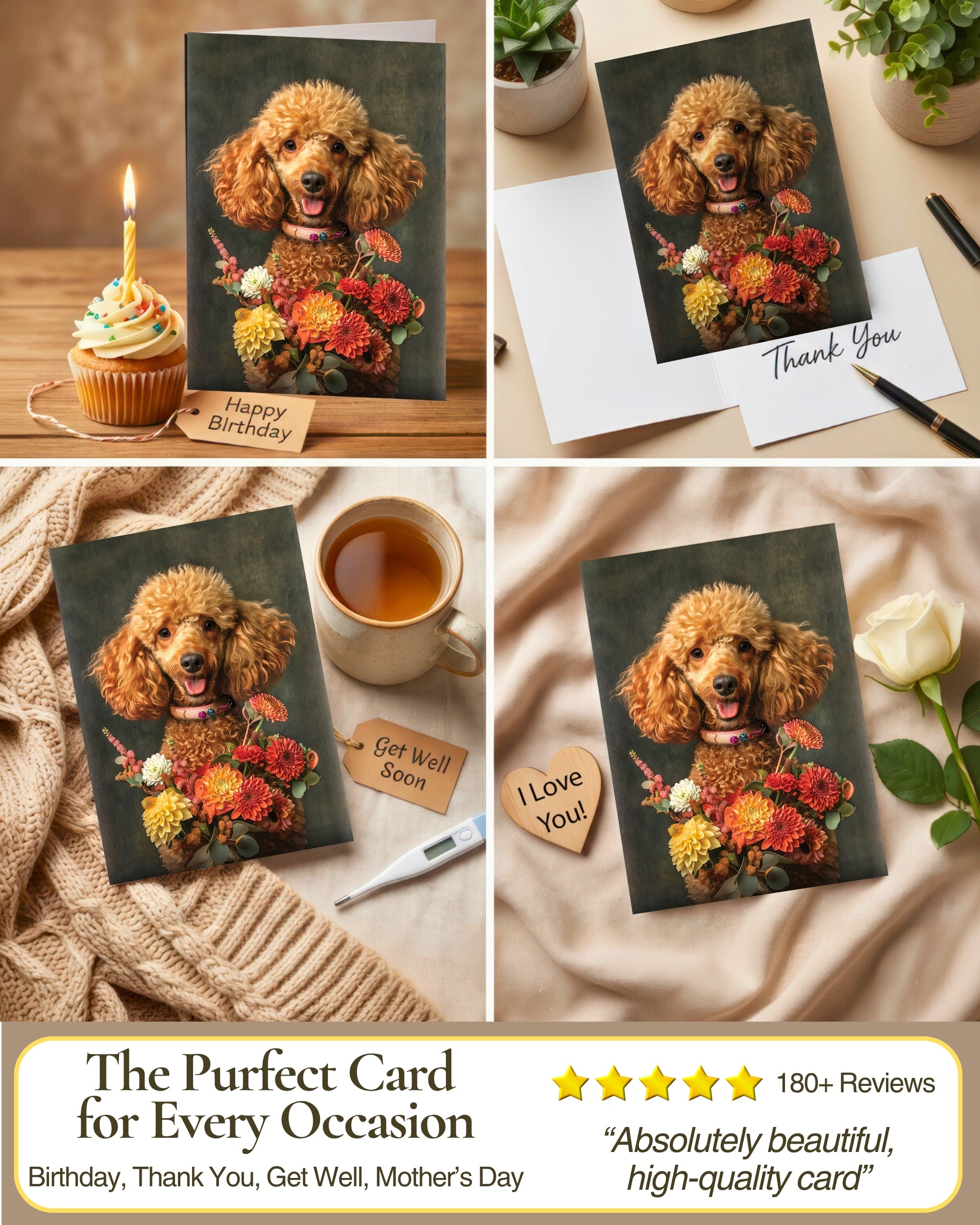 Poodle with Flowers All Occasions Greeting Card from Unique Dogs Party Delights Collection Large 5x7 Inch Blank Inside with White Envelope
