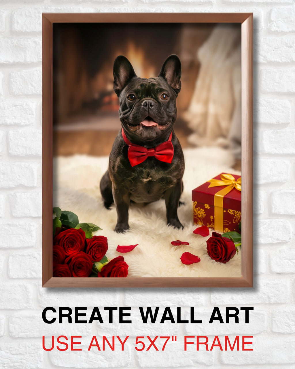 Black French Bulldog Valentine’s Day Card – Romantic Dog Love Greeting Card with Roses, Anniversary, Birthday, Sweet Sixteen Card, Blank Inside, Premium 5x7, Celebrate Collection, Made in USA
