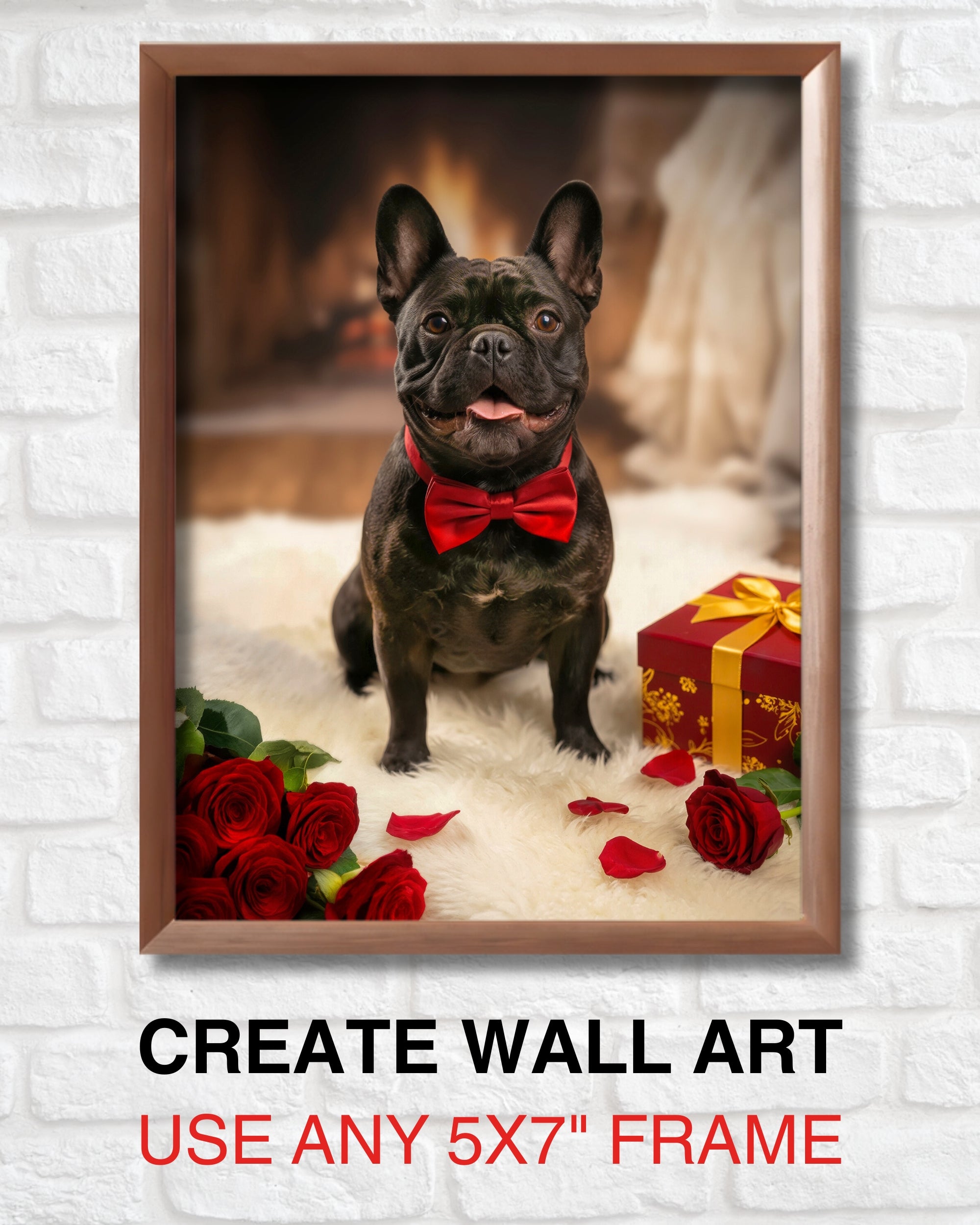 Black French Bulldog Valentine’s Day Card – Romantic Dog Love Greeting Card with Roses, Anniversary, Birthday, Sweet Sixteen Card, Blank Inside, Premium 5x7, Celebrate Collection, Made in USA