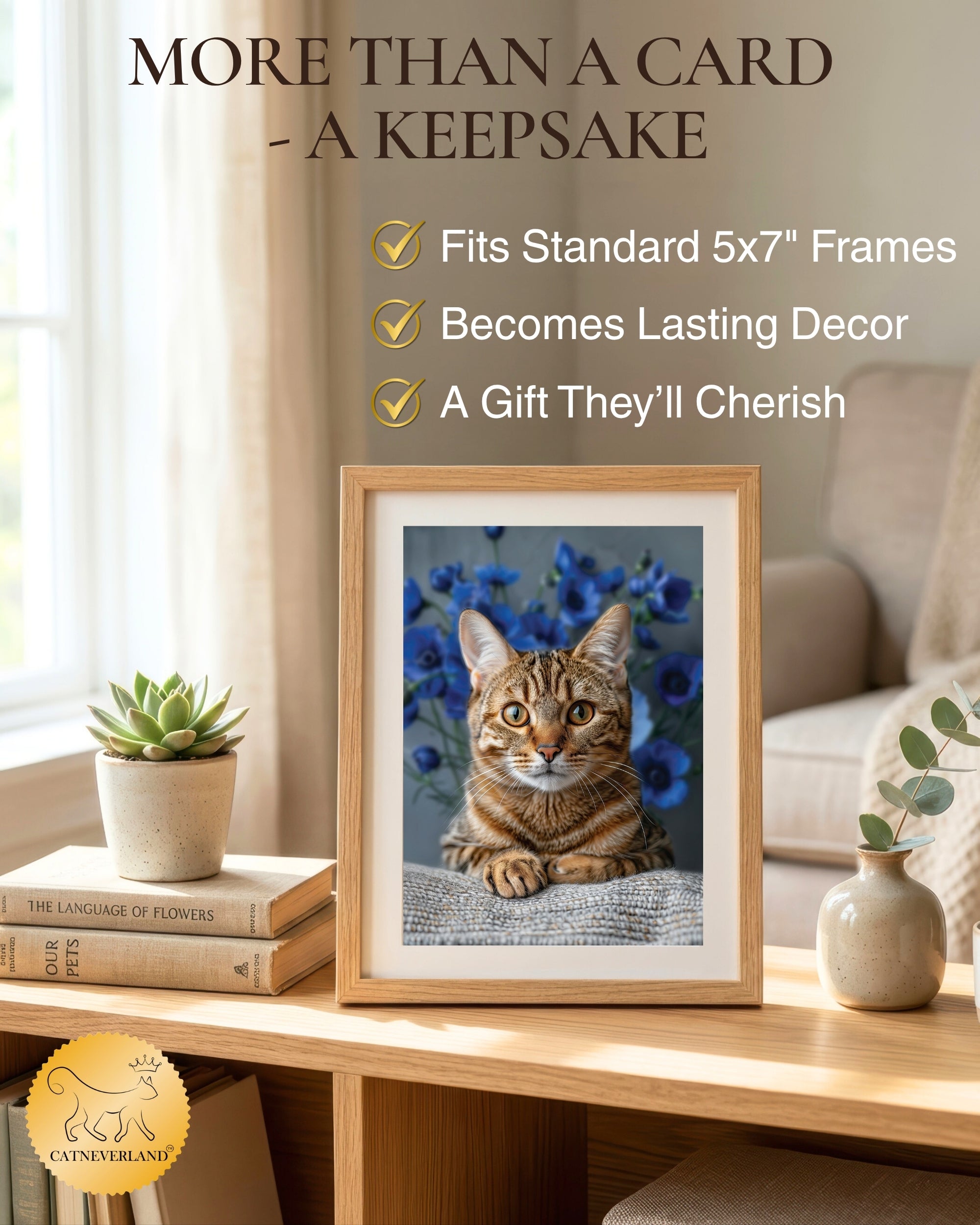 Bengal Cat Greeting Card 5x7 Inch Any Occasion from Cats with Flowers Collection Premium Cardstock Blank Inside White Envelope Great Gift for Cat Lovers