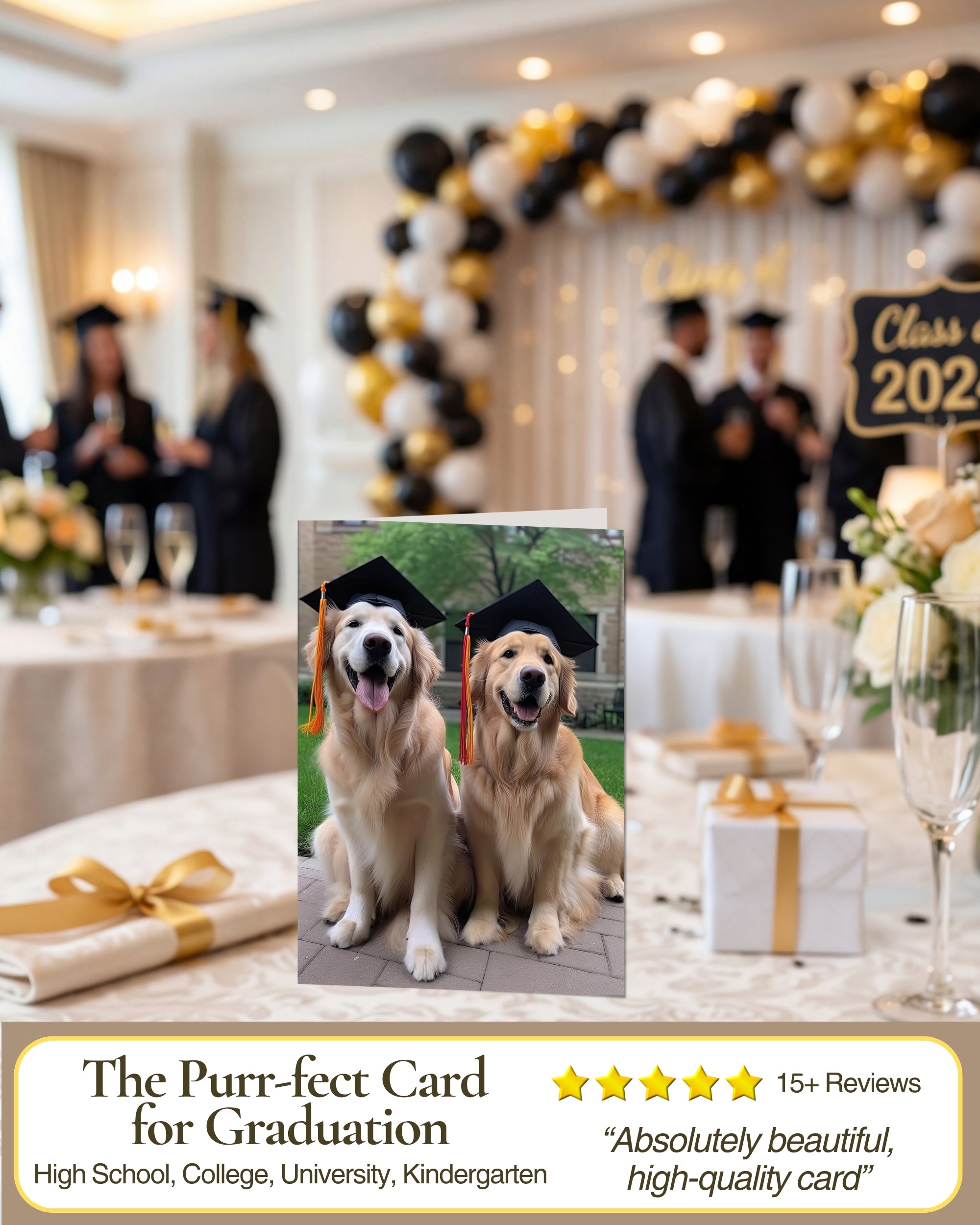 Golden Retrievers Graduation Greeting Card from Unique Pets Party Delights Collection Large 5x7 Inch Blank Inside with Envelope made in USA