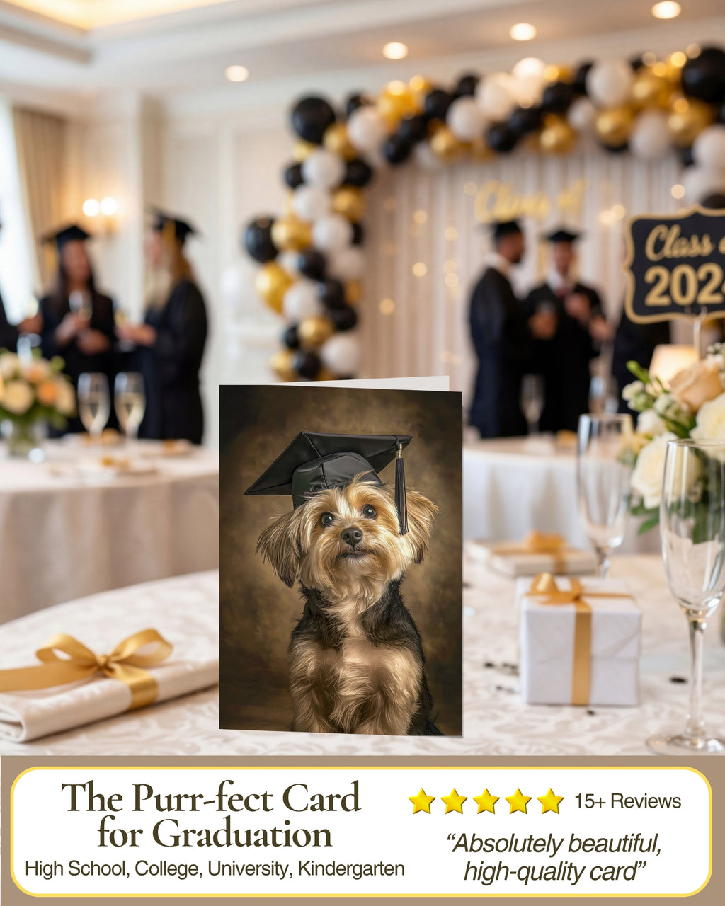 Yorkshire Terrier Graduation Card – 5x7 Greeting Card with White Envelope – Blank Inside – Dog Graduation Gift – Made in USA by Pet-Friendly Business