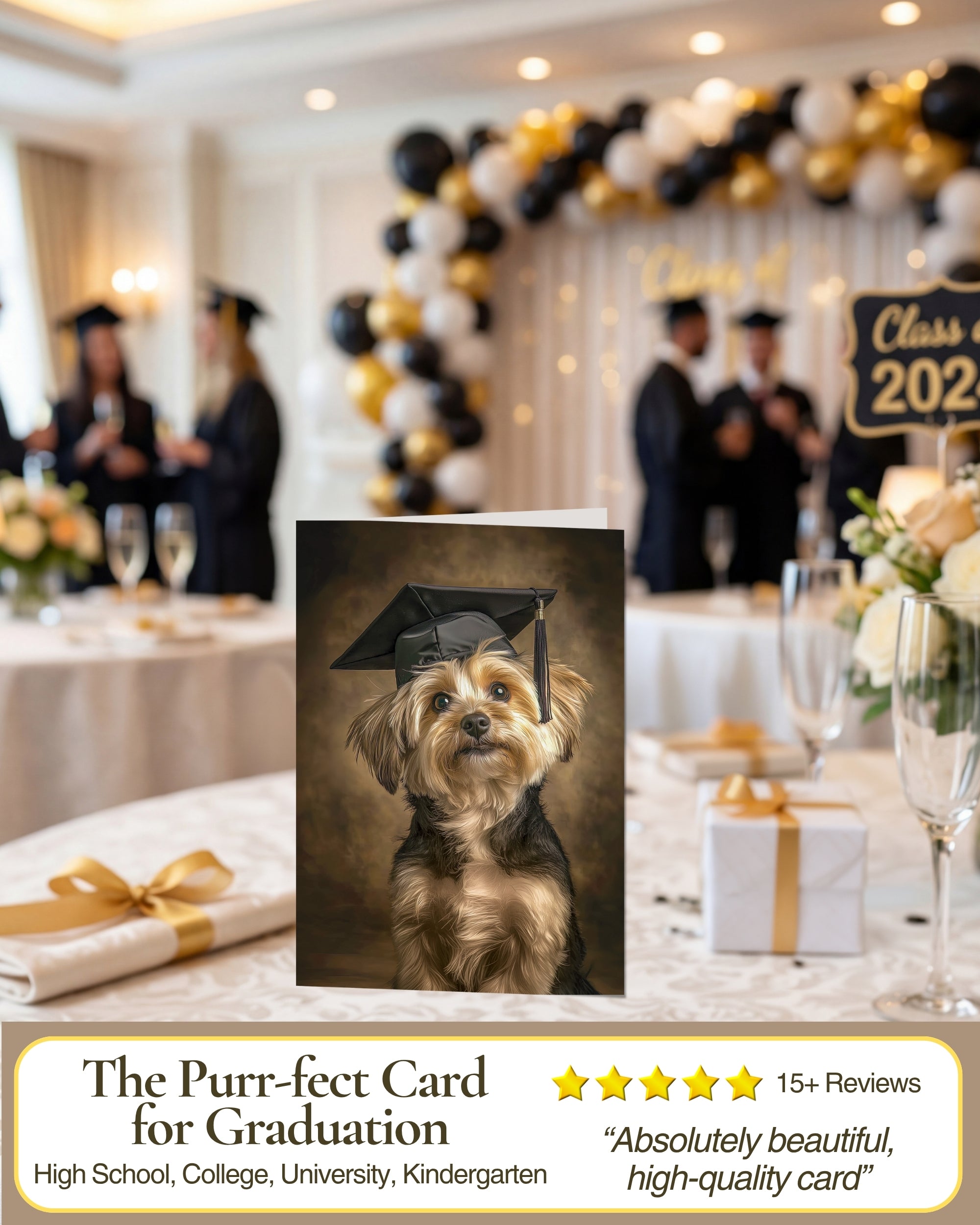 Yorkshire Terrier Graduation Card – 5x7 Greeting Card with White Envelope – Blank Inside – Dog Graduation Gift – Made in USA by Pet-Friendly Business