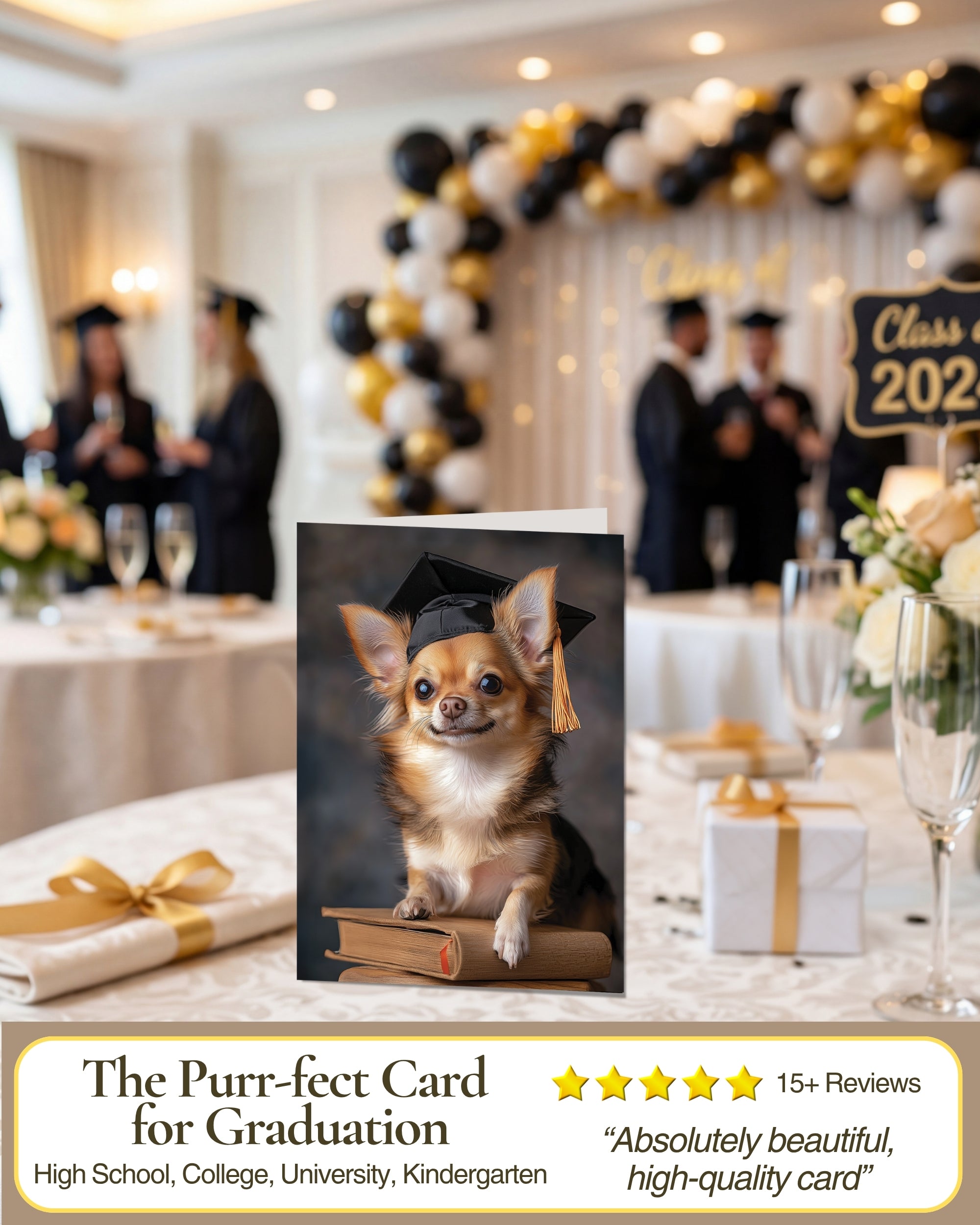 Chihuahua Graduation Card – 5x7 Dog Greeting Card with White Envelope – Blank Inside – Funny Pet Lover Gift – Made in USA – Frameable Keepsake