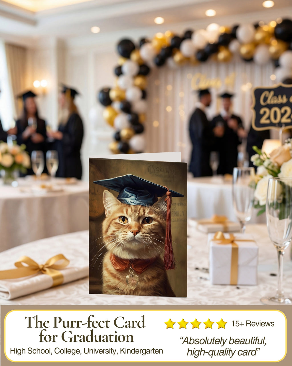 Ginger Cat Graduation Greeting Card from Unique Pets Party Delights Collection Large 5x7 Inch Blank Inside with Envelope made in USA