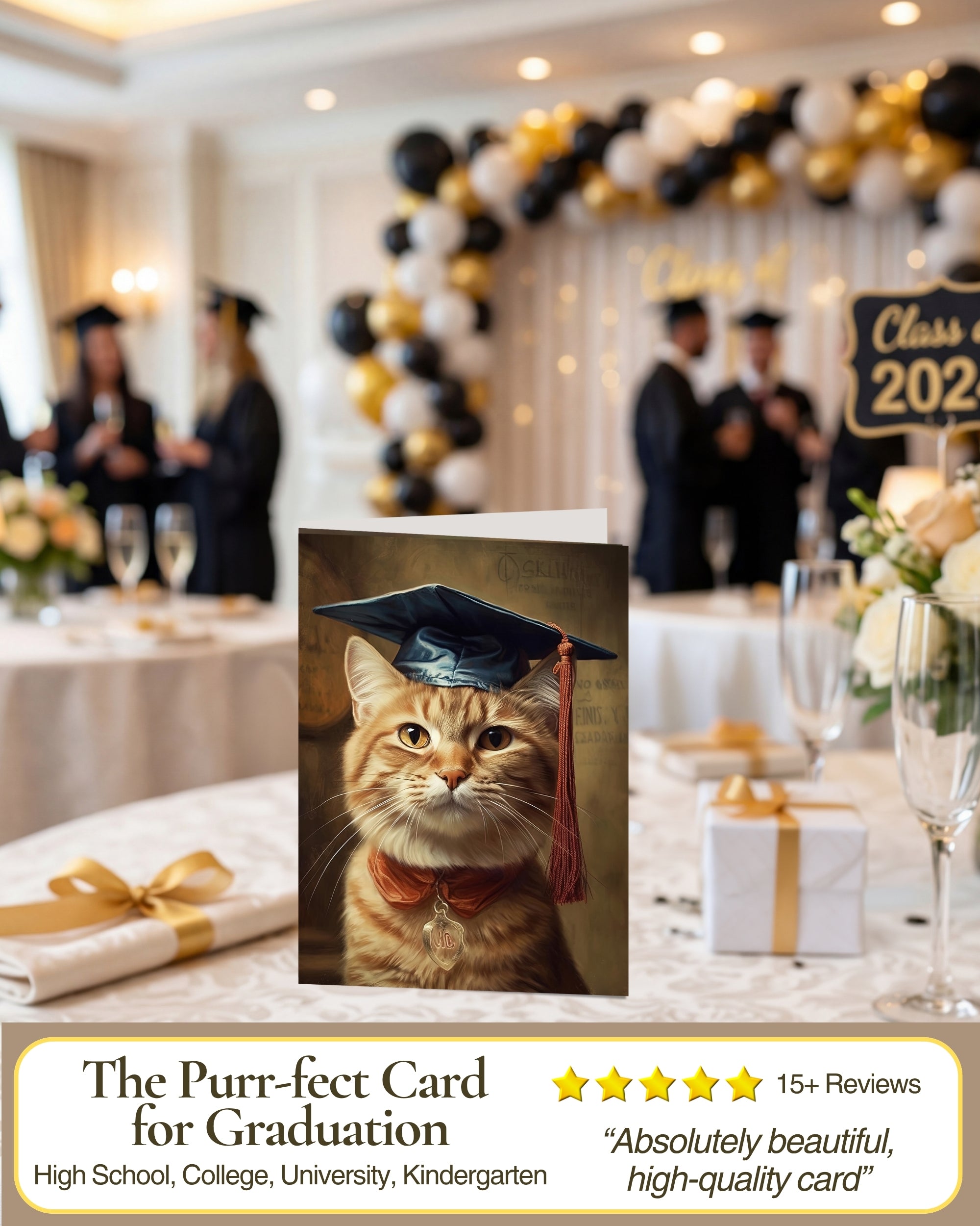 Ginger Cat Graduation Greeting Card from Unique Pets Party Delights Collection Large 5x7 Inch Blank Inside with Envelope made in USA