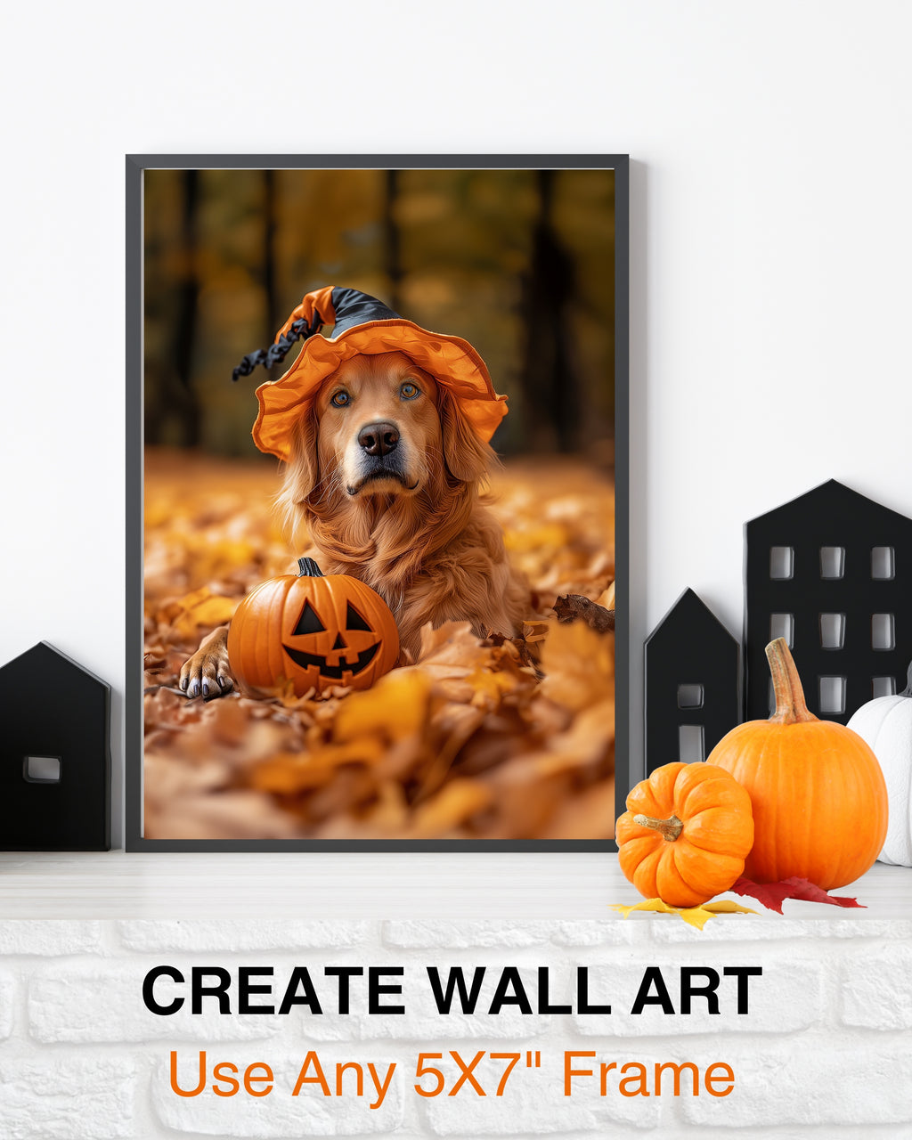 Golden Retriever Happy Halloween Greeting Card – Cute Dog in Costume with Pumpkin – Premium 5x7 Card with White Envelope – Pet Lovers Holiday Card – Made in USA