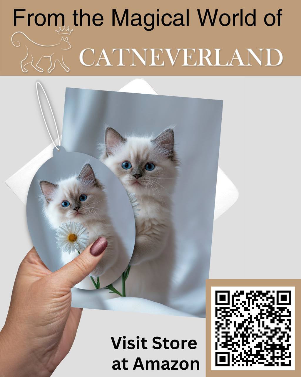 Ragdoll Kitten - Cat Car Air Freshener - Cute Hanging Daisy Cat Decor New Car Scent, Infusible with Your Own Scent, Pet Safe, Non-Toxic, Freshener for Car, Closet, Office Size - 3x4"