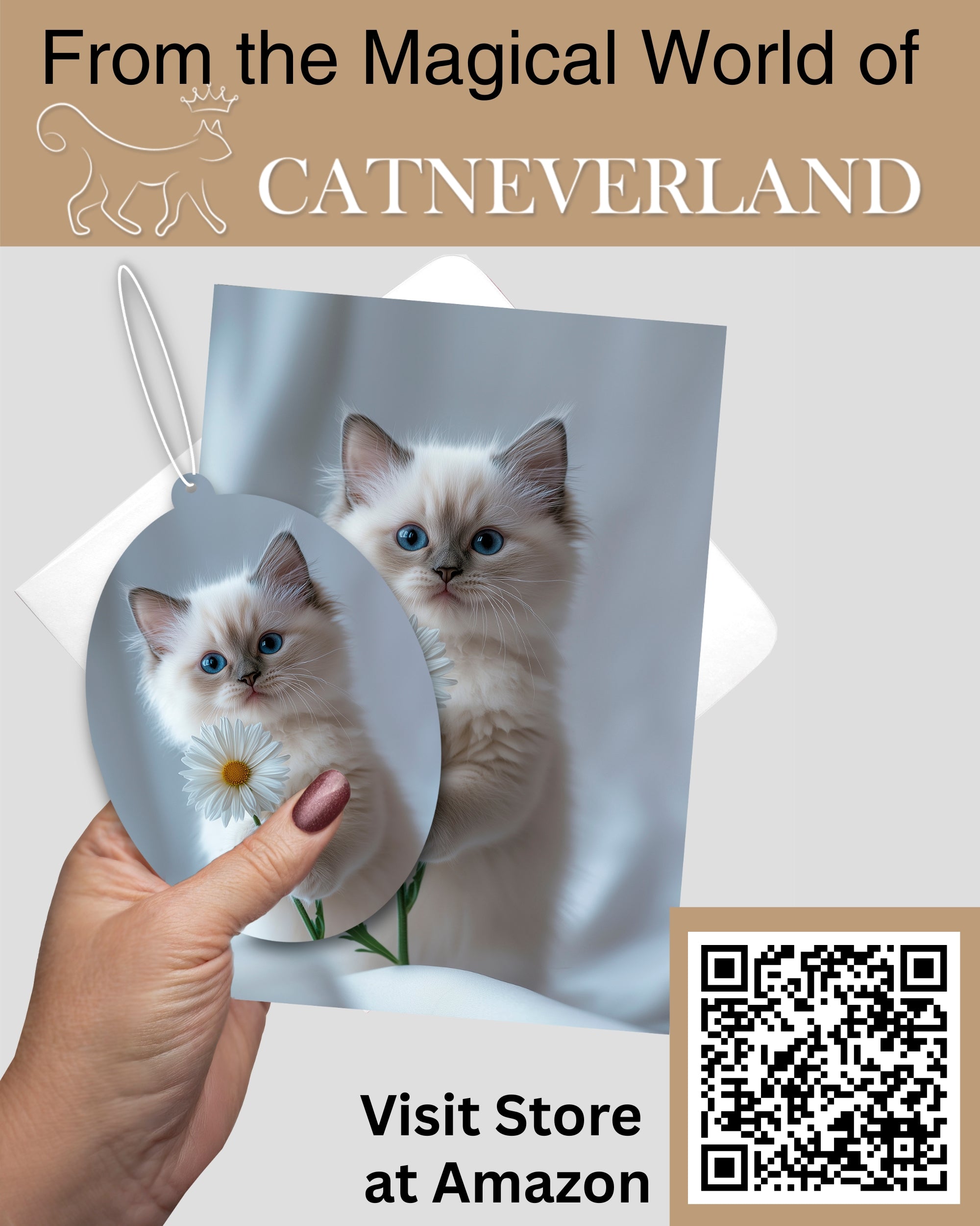 Ragdoll Kitten - Cat Car Air Freshener - Cute Hanging Daisy Cat Decor New Car Scent, Infusible with Your Own Scent, Pet Safe, Non-Toxic, Freshener for Car, Closet, Office Size - 3x4"