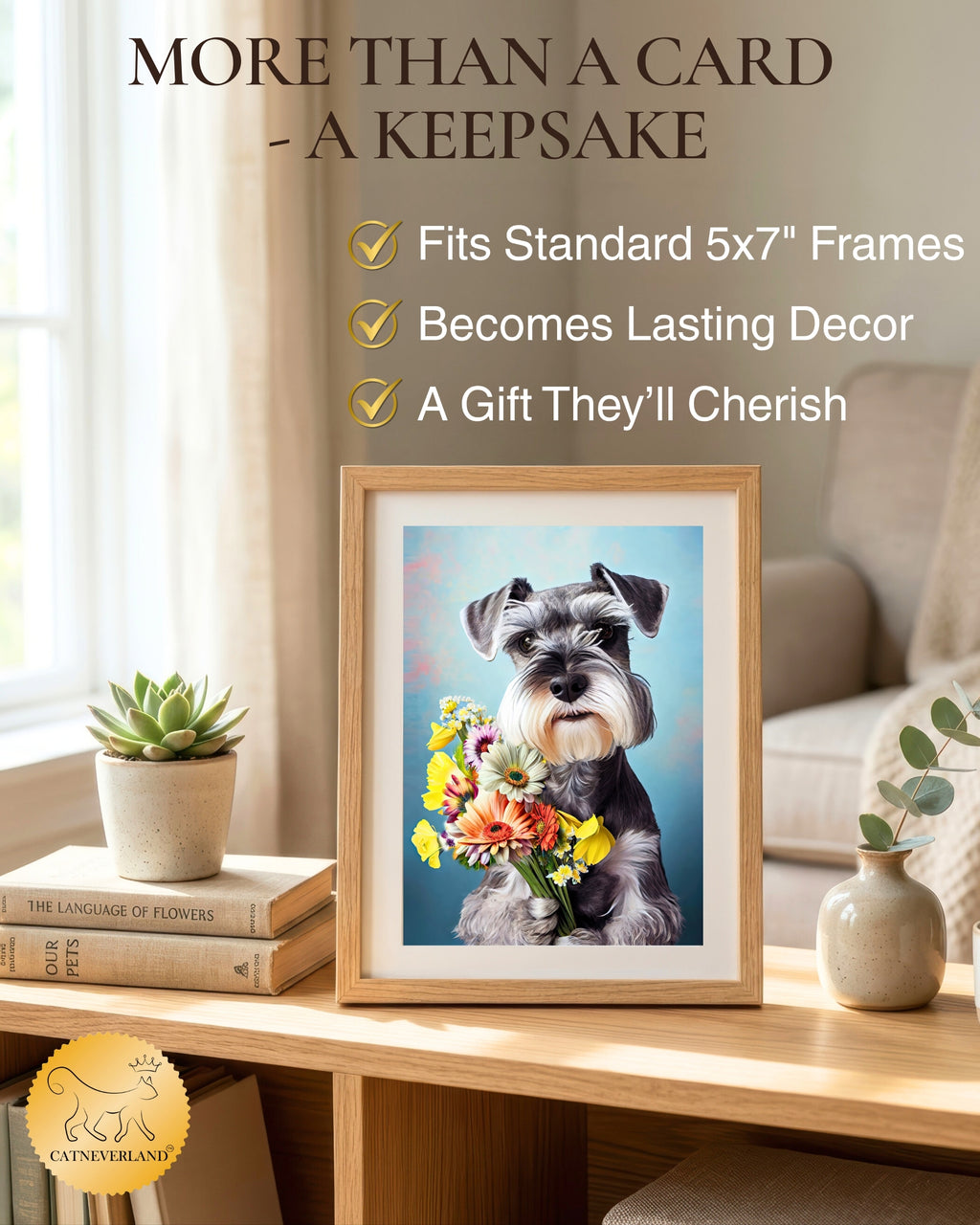 Schnauzer with Flowers All Occasions Greeting Card from Unique Dogs Party Delights Collection Large 5x7 Inch Blank Inside with Envelope