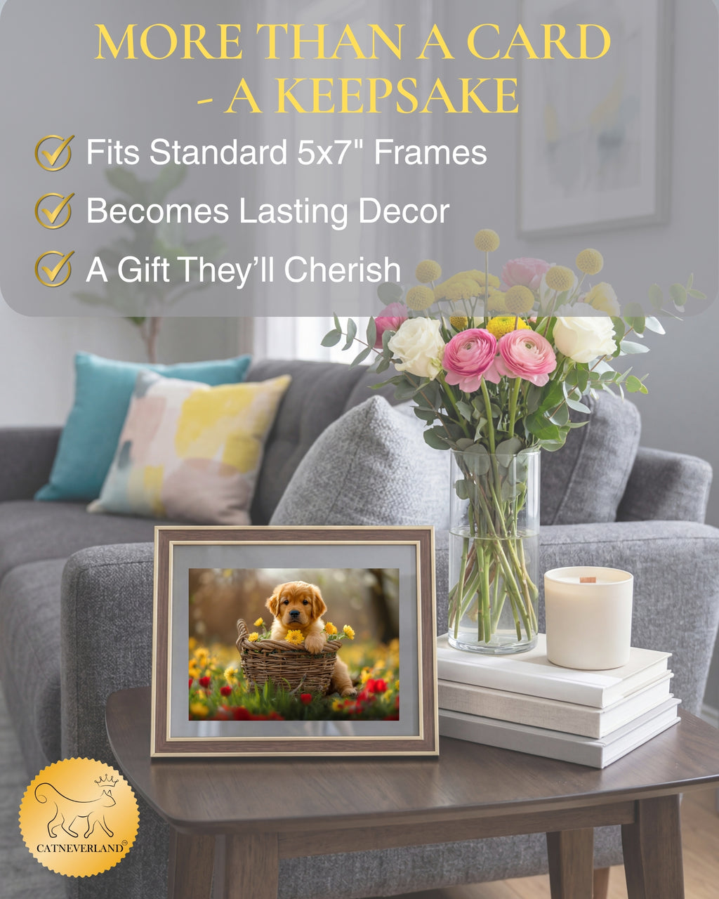 Golden Retriever Puppy All Occasions Greeting Card - Dog with Flowers from Unique Dogs Party Delights Collection - Large 5x7 Inch - Blank Inside with White Envelope