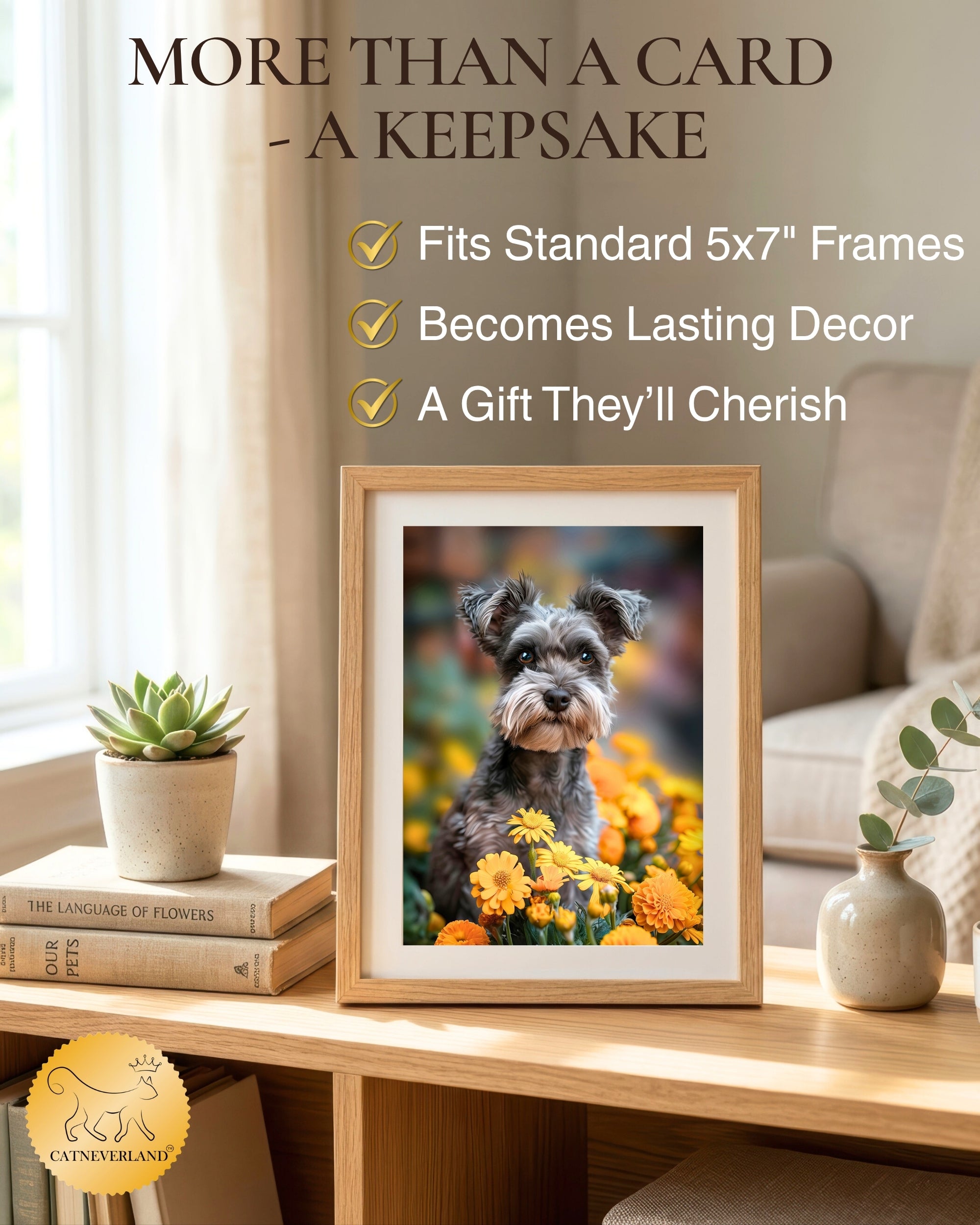 Schnauzer with Yellow Flowers All Occasions Greeting Card from Unique Dogs Party Delights Collection Large 5x7 Inch Blank Inside with Envelope