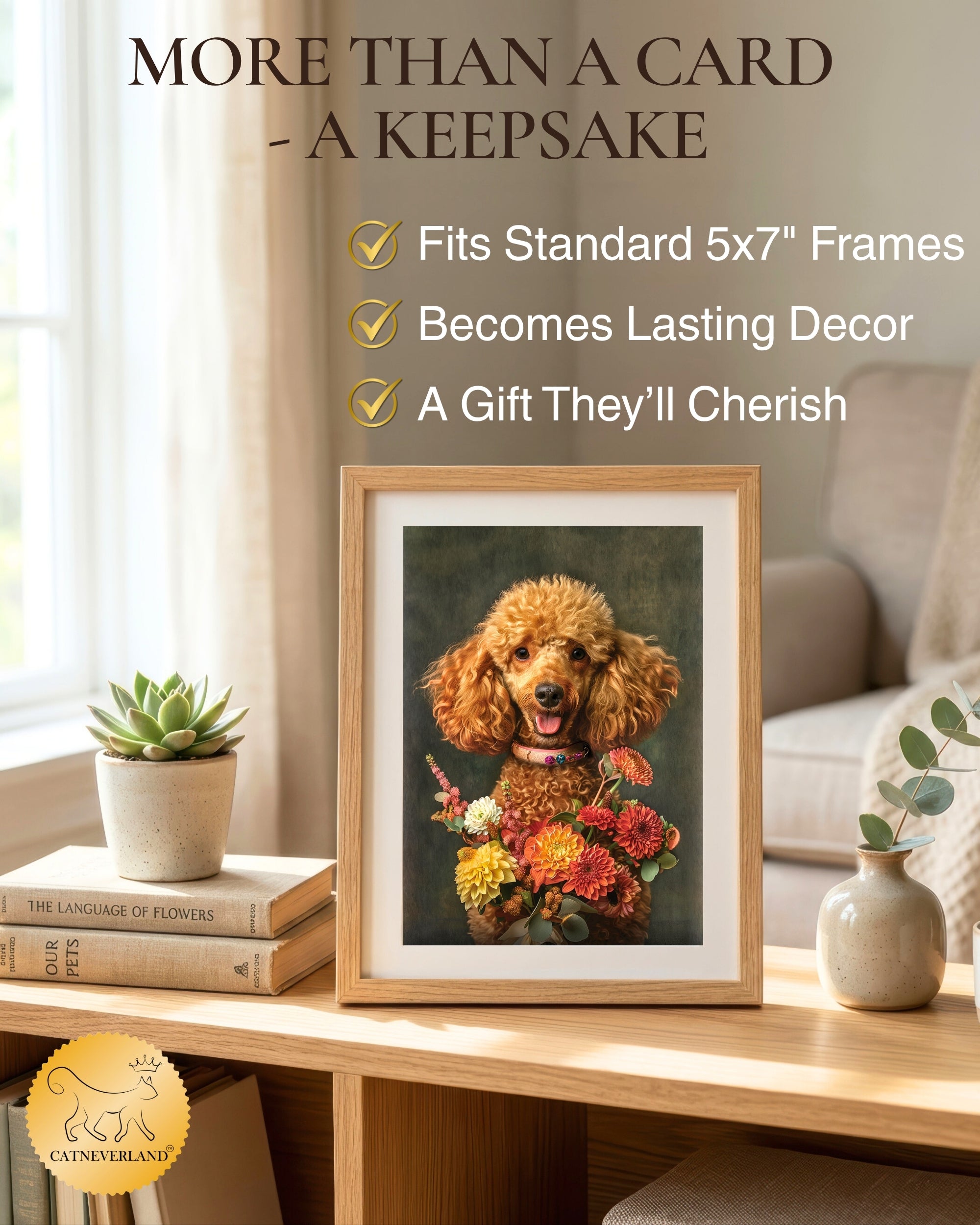 Poodle with Flowers All Occasions Greeting Card from Unique Dogs Party Delights Collection Large 5x7 Inch Blank Inside with White Envelope