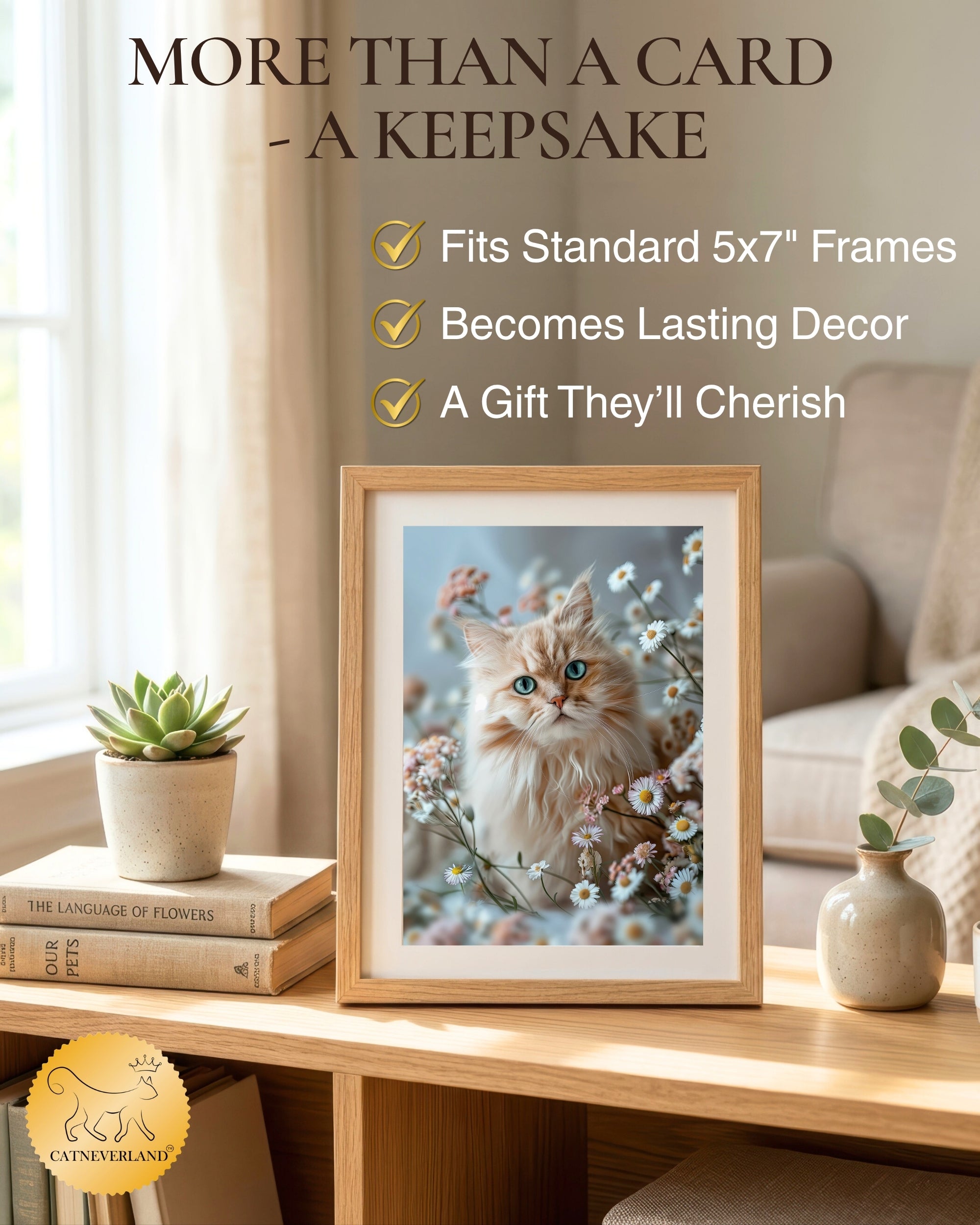 Persian Cat Greeting Card 5x7 Inch Any Occasion from Cats with Flowers Collection Premium Cardstock Blank Inside White Envelope Great Gift for Cat Lovers
