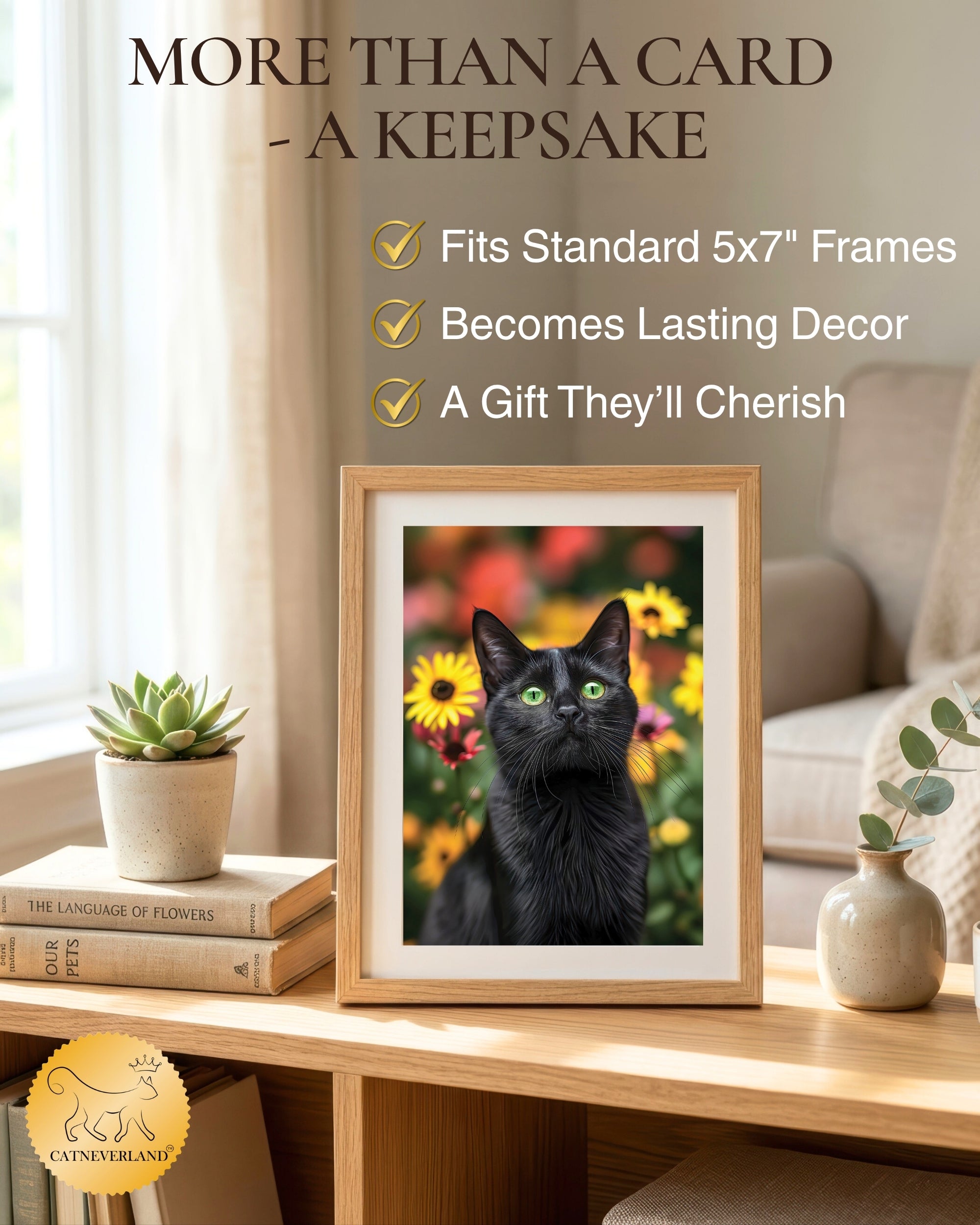 Bombay Cat Greeting Card 5x7 Inch Any Occasion from Cats with Flowers Collection Premium Cardstock Blank Inside White Envelope Included Great Gift for Cat Lovers