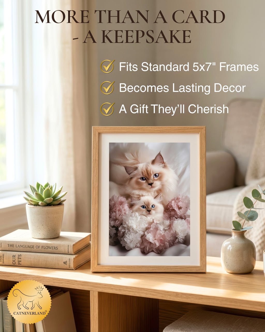 Ragdoll Cat and Kitten Greeting Card from Sweet Mother’s Day or Friendship Card for Cat Lovers – 5x7 Premium Blank Card with Envelope – Made in USA
