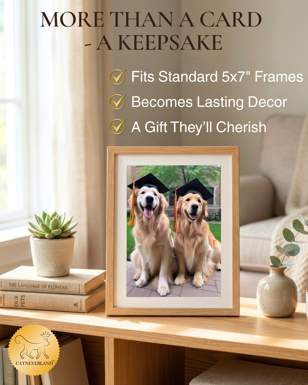 Golden Retrievers Graduation Greeting Card from Unique Pets Party Delights Collection Large 5x7 Inch Blank Inside with Envelope made in USA