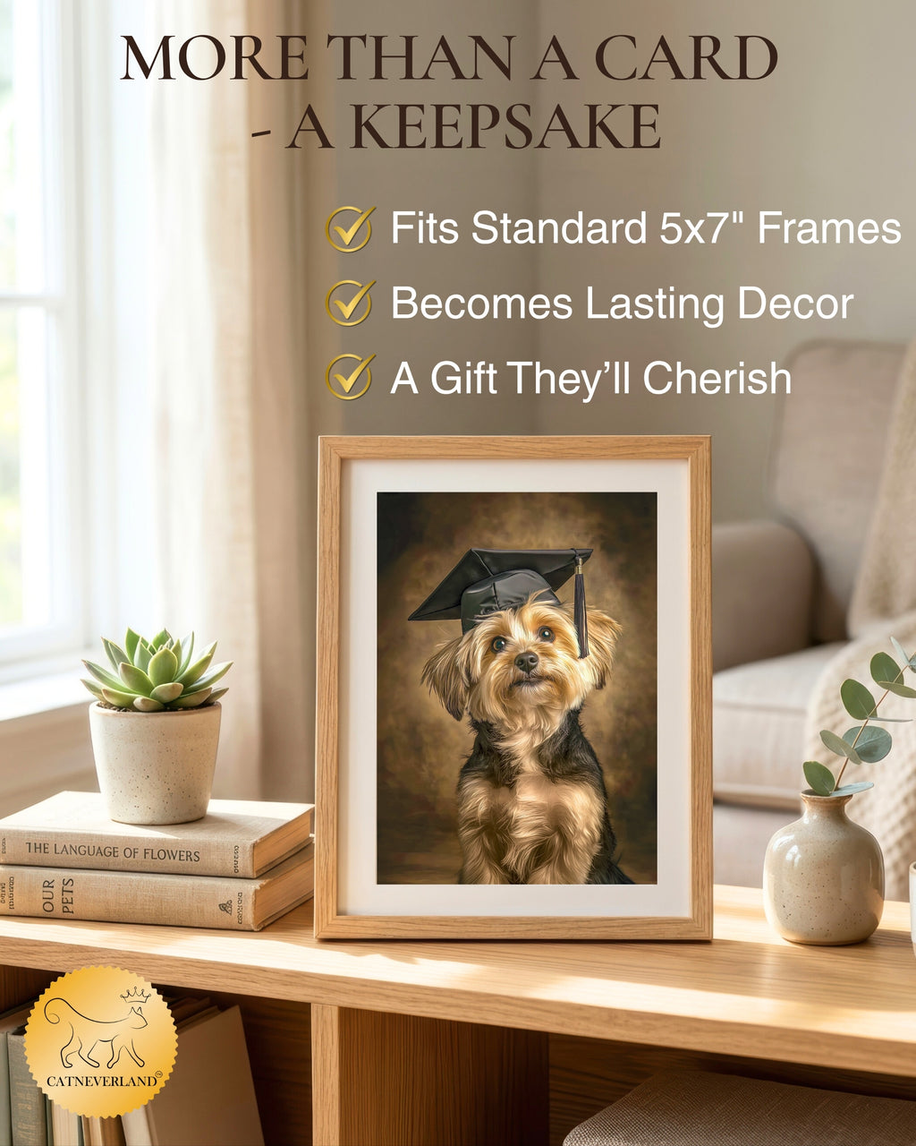 Yorkshire Terrier Graduation Card – 5x7 Greeting Card with White Envelope – Blank Inside – Dog Graduation Gift – Made in USA by Pet-Friendly Business