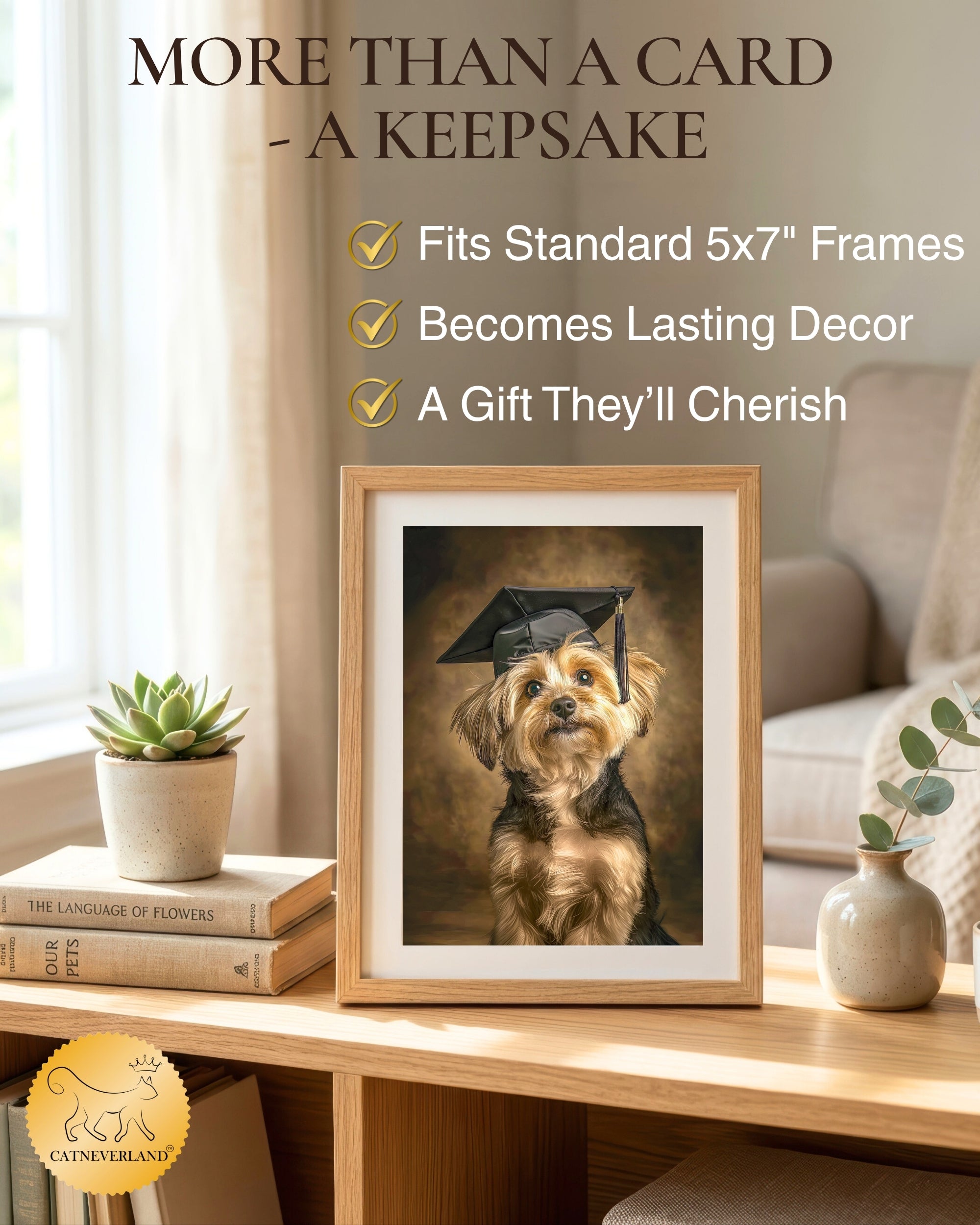 Yorkshire Terrier Graduation Card – 5x7 Greeting Card with White Envelope – Blank Inside – Dog Graduation Gift – Made in USA by Pet-Friendly Business
