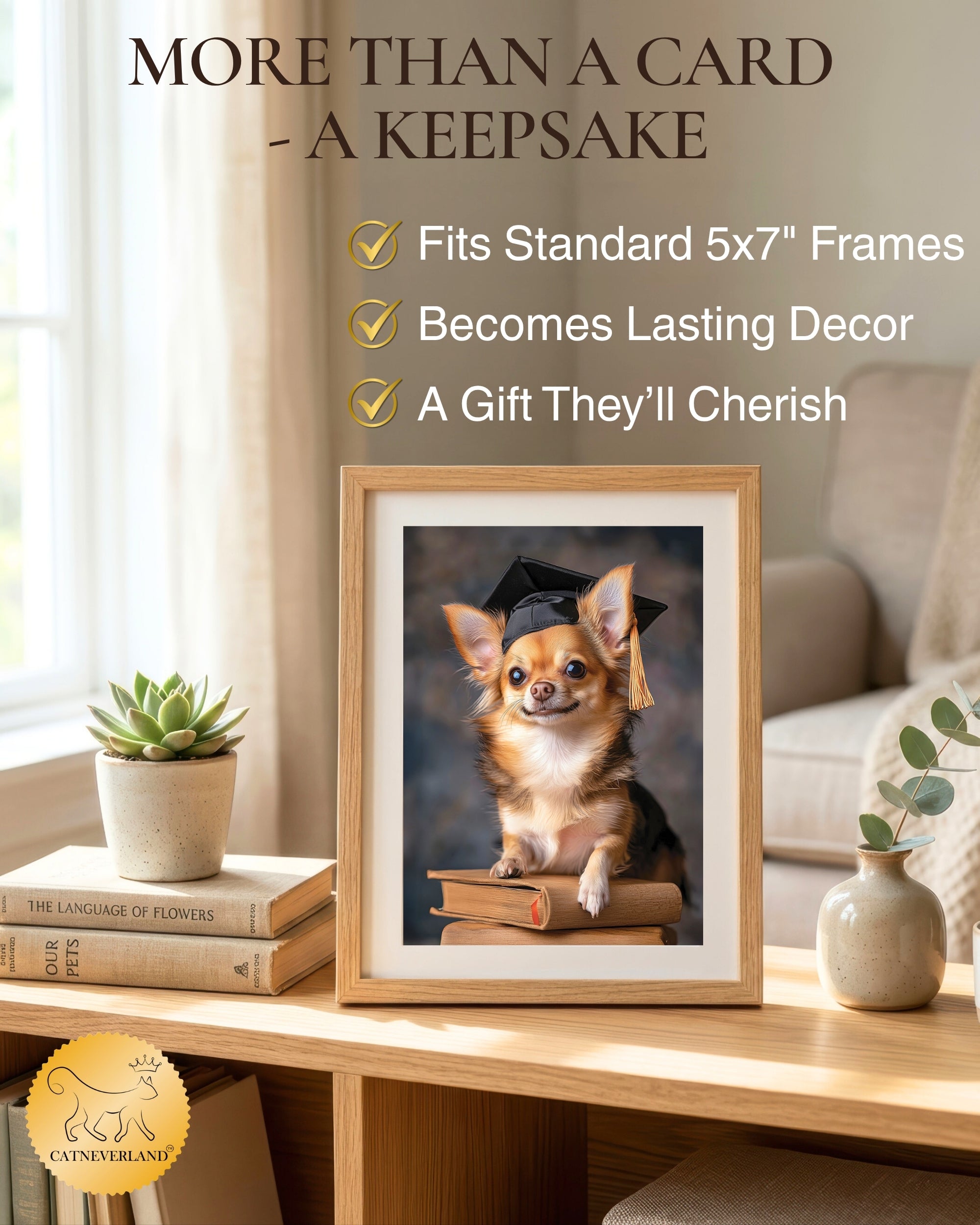 Chihuahua Graduation Card – 5x7 Dog Greeting Card with White Envelope – Blank Inside – Funny Pet Lover Gift – Made in USA – Frameable Keepsake