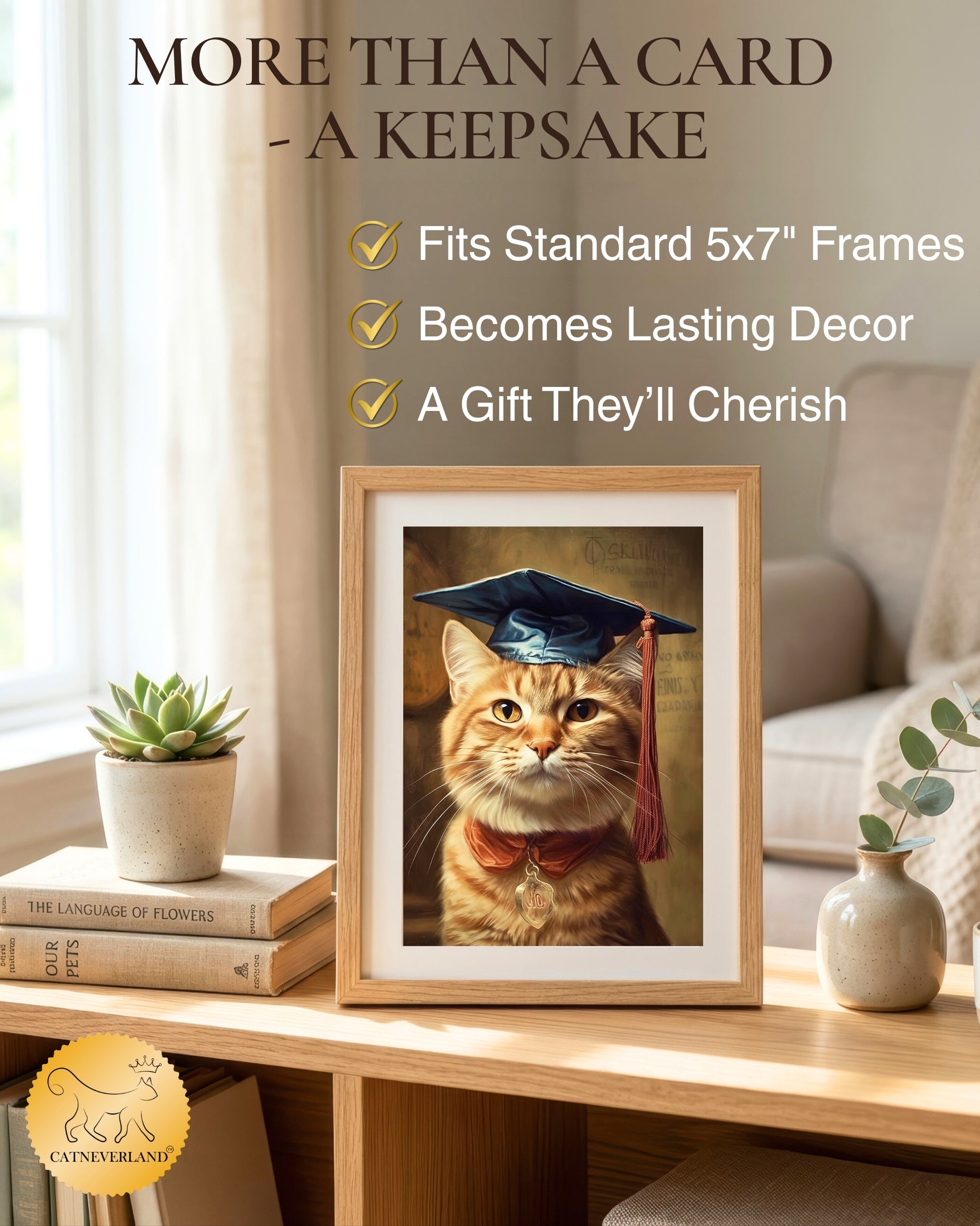Ginger Cat Graduation Greeting Card from Unique Pets Party Delights Collection Large 5x7 Inch Blank Inside with Envelope made in USA