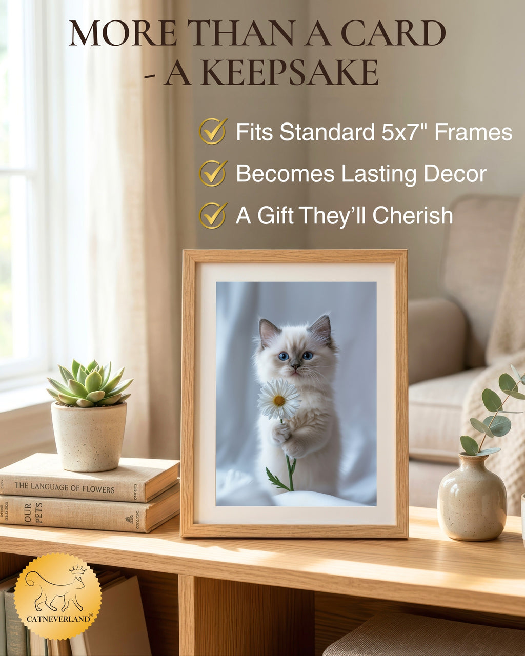 Ragdoll Kitten with Daisy Greeting Card Cute Blue-Eyed Cat Blank Card for Pet Lovers, Premium 5x7 Stationery with Envelope – Made in USA by Pet-Friendly Business