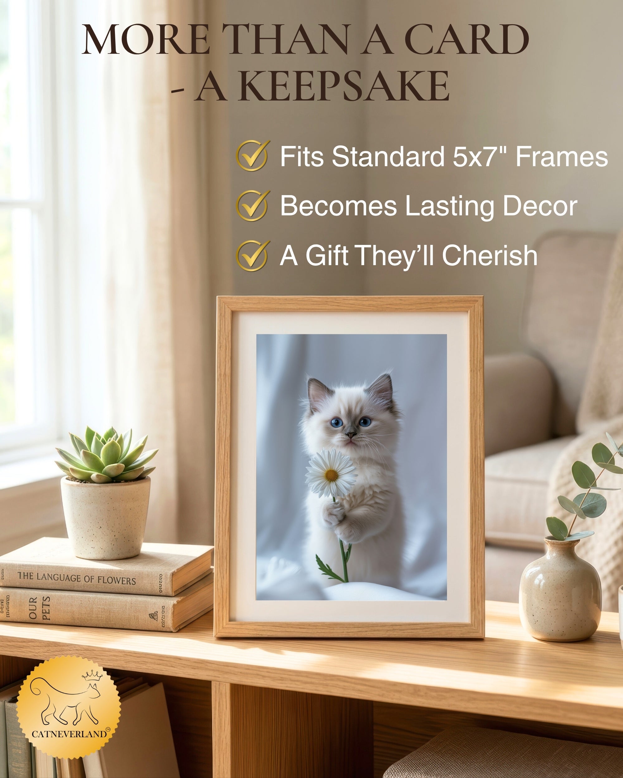 Ragdoll Kitten with Daisy Greeting Card Cute Blue-Eyed Cat Blank Card for Pet Lovers, Premium 5x7 Stationery with Envelope – Made in USA by Pet-Friendly Business