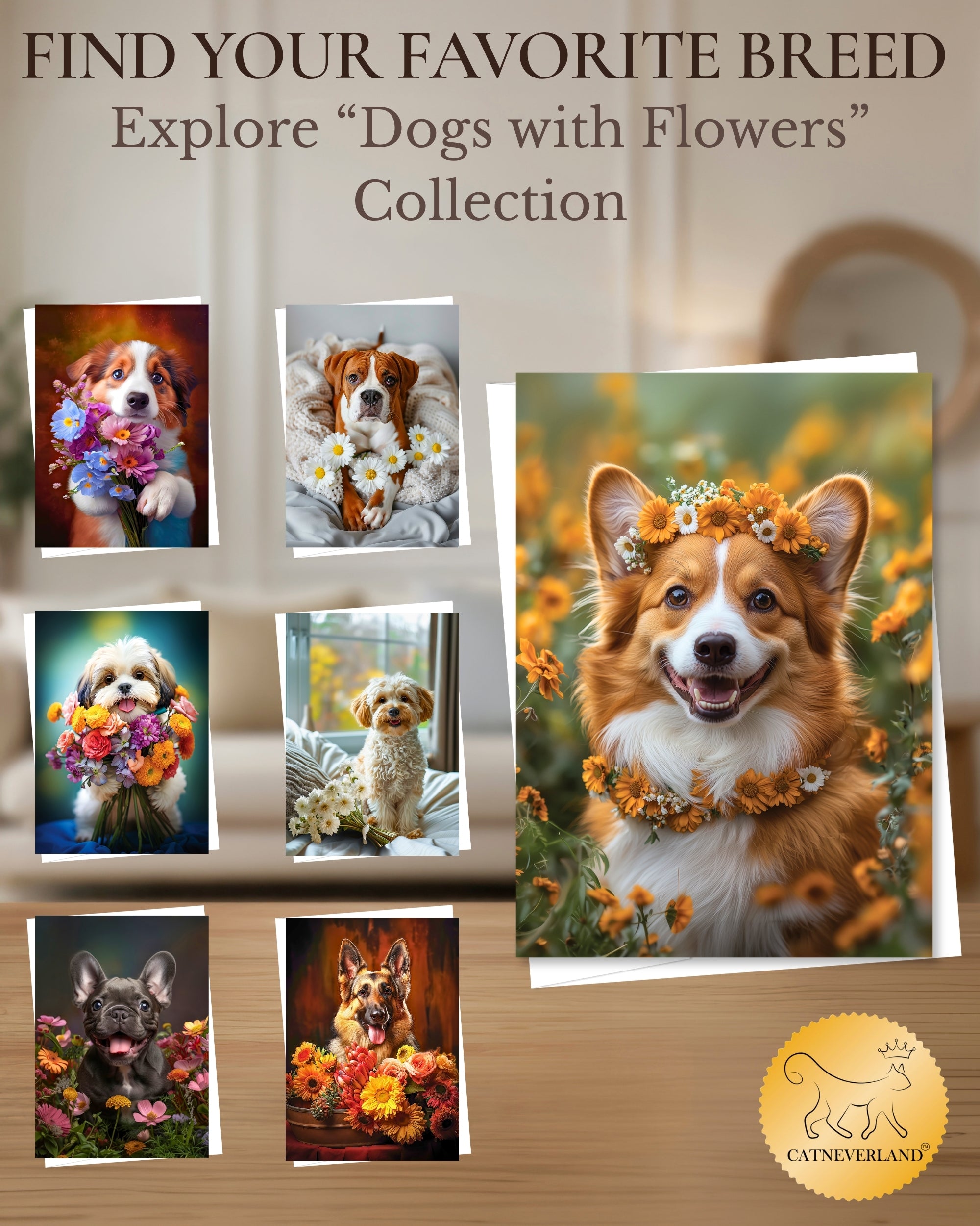Charming Corgi with Flowers Greeting Card - Blank Inside for Personalized Messages, Premium Cardstock, Invitation Style White Envelope, Unique Artwork, Made by Small Business in USA