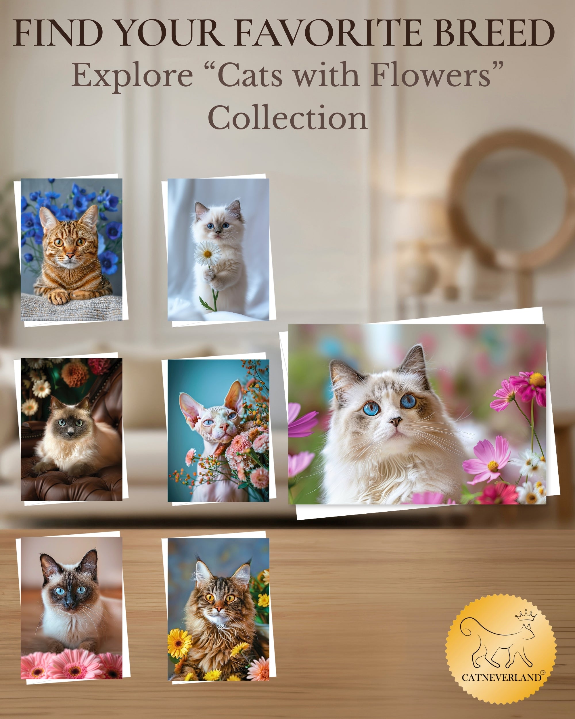 Ragdoll Cat Greeting Card 5x7 Inch Any Occasion from Cats with Flowers Collection Premium Cardstock Blank Inside White Envelope Great Gift for Cat Lovers