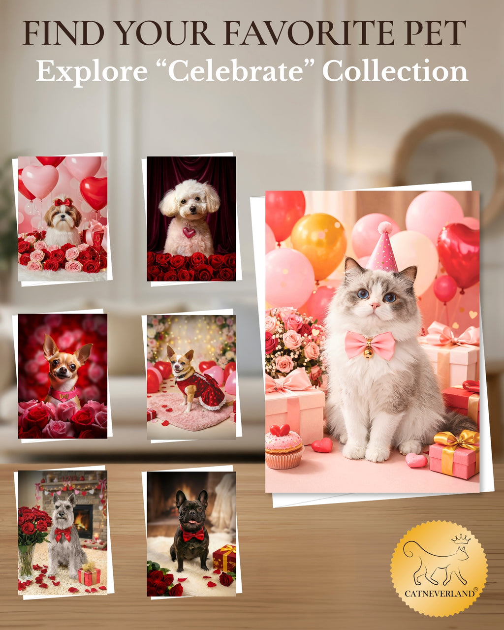 Ragdoll Cat Greeting Card with Roses – Romantic Cat Love Card for Valentine’s Day Anniversary Birthday Sweet Sixteen – Premium 5x7 Blank Card for Pet Lovers