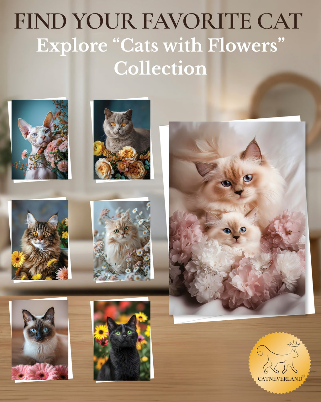 Ragdoll Cat and Kitten Greeting Card from Sweet Mother’s Day or Friendship Card for Cat Lovers – 5x7 Premium Blank Card with Envelope – Made in USA