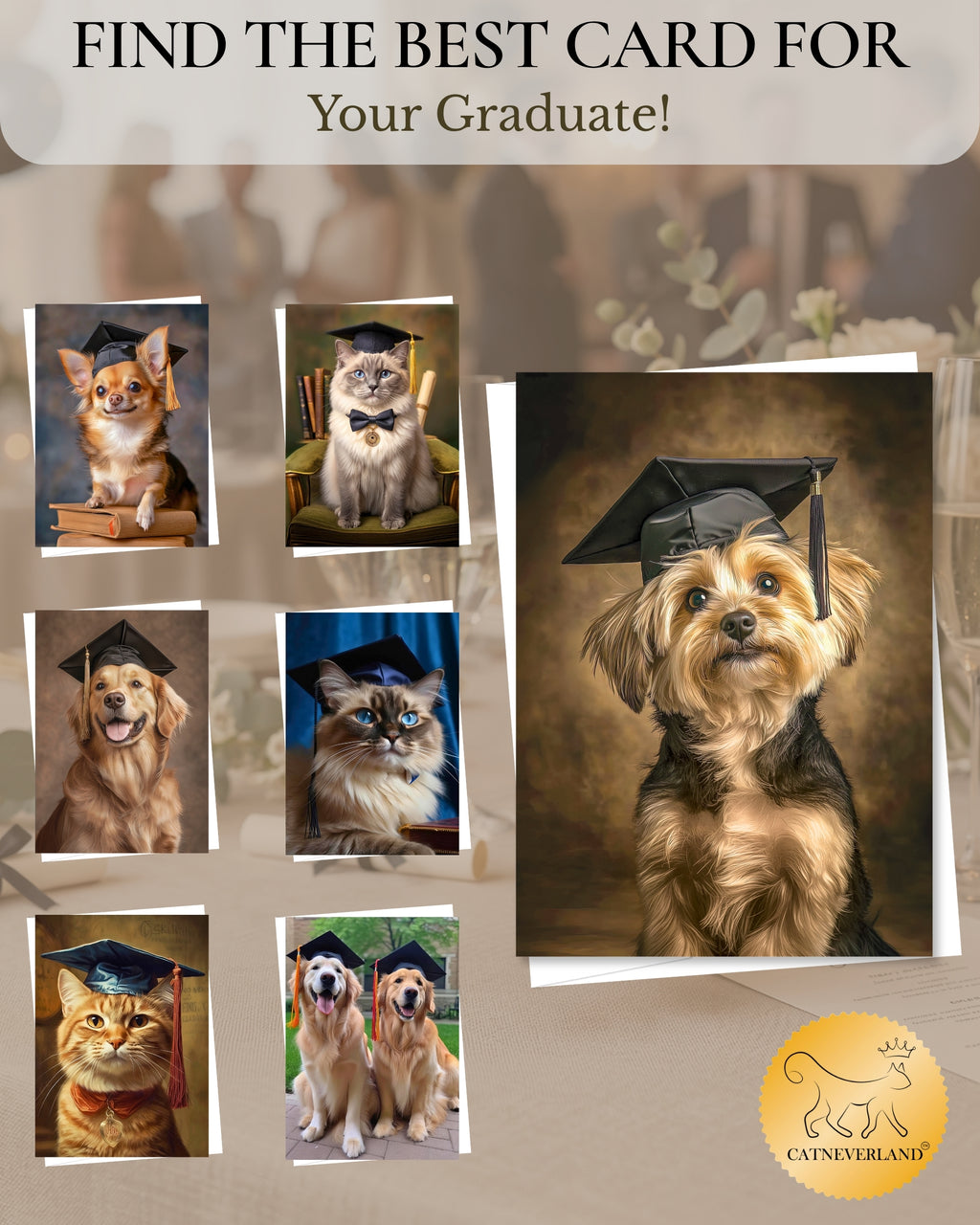 Yorkshire Terrier Graduation Card – 5x7 Greeting Card with White Envelope – Blank Inside – Dog Graduation Gift – Made in USA by Pet-Friendly Business