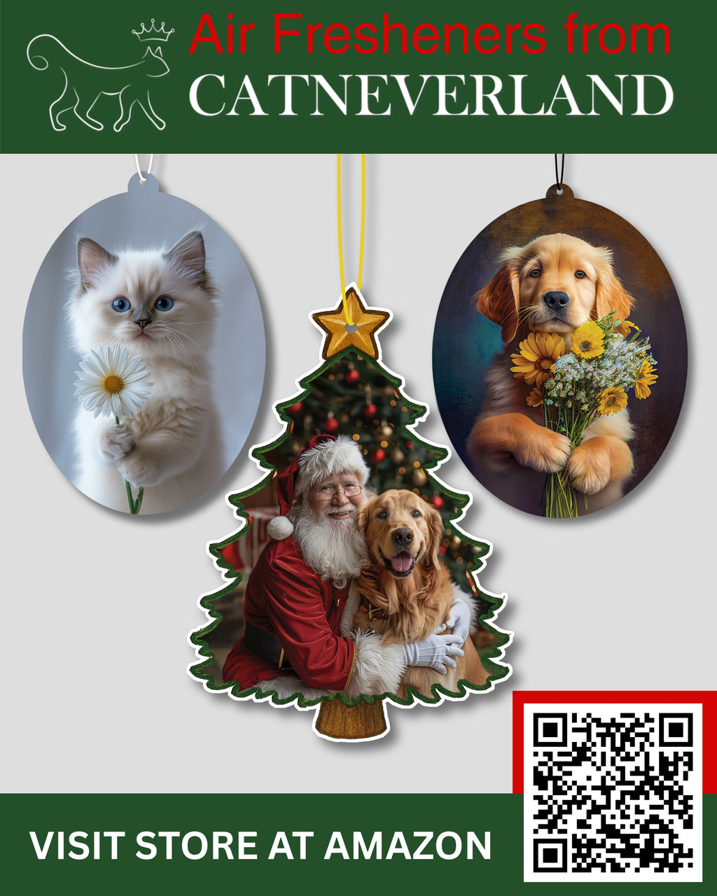 Santa with Golden Retriever Air Freshener – Evergreen Scent - Cute Dog Car Freshener & Holiday Decoration - Pet Friendly, Non-Toxic, Long-Lasting Scent - Great Gift for Pet Lovers - Designed in USA