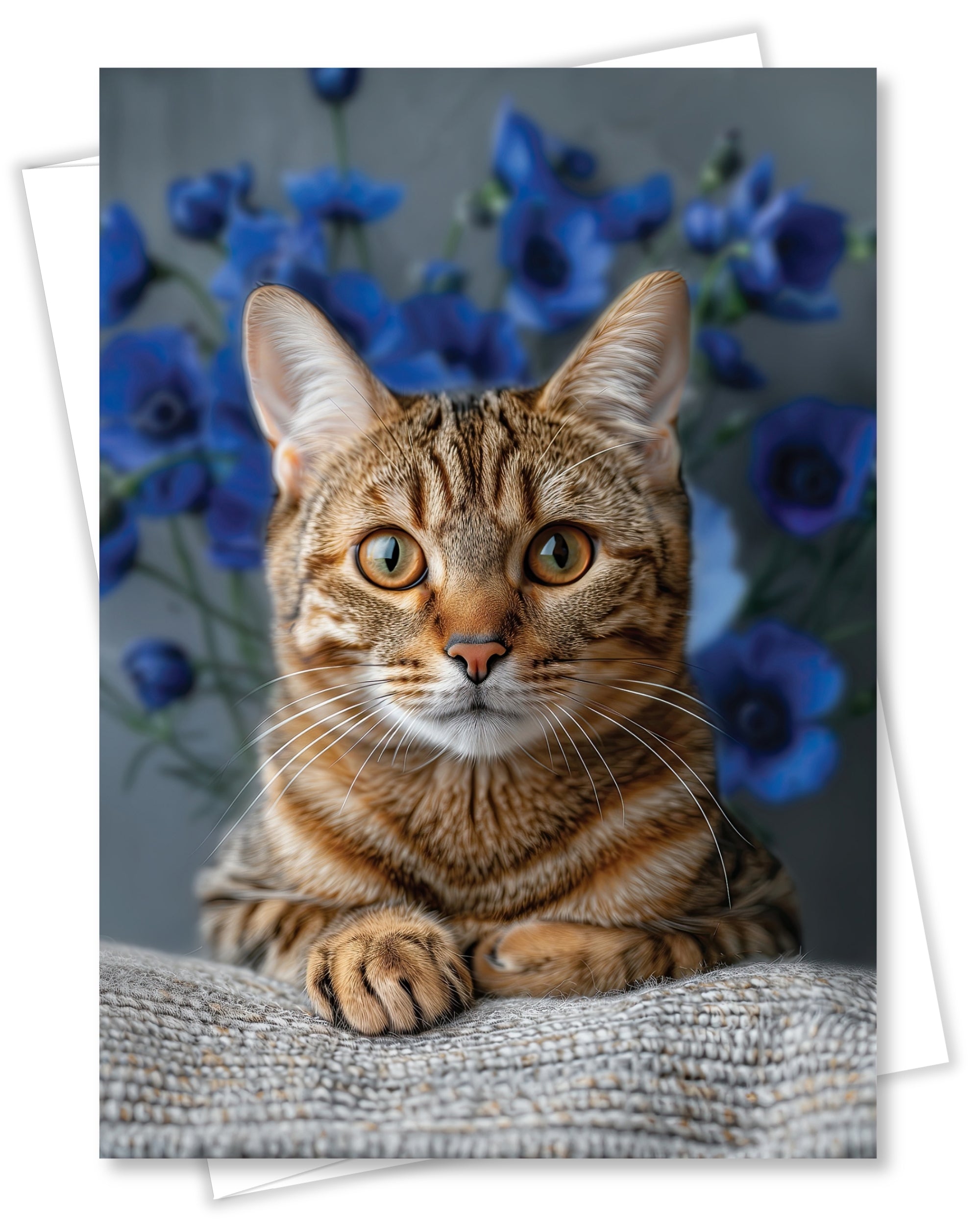 Bengal Cat Greeting Card 5x7 Inch Any Occasion from Cats with Flowers Collection Premium Cardstock Blank Inside White Envelope Great Gift for Cat Lovers