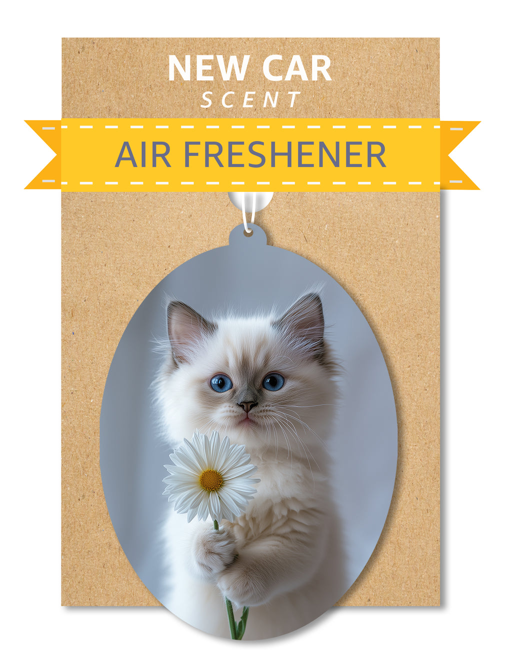 Ragdoll Kitten - Cat Car Air Freshener - Cute Hanging Daisy Cat Decor New Car Scent, Infusible with Your Own Scent, Pet Safe, Non-Toxic, Freshener for Car, Closet, Office Size - 3x4"